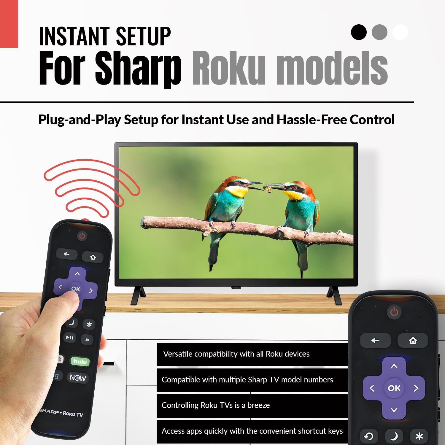 Sharp LC-RCRUDUS-20 Roku TV Remote Control | 2019, 2018 - LCRCRUDUS20