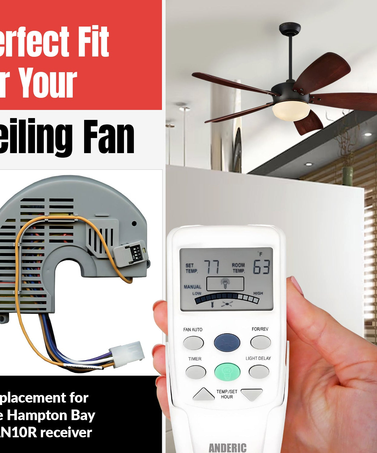 Anderic FAN10R/FAN9TR Replacement Ceiling Fan Kit for Hampton Bay