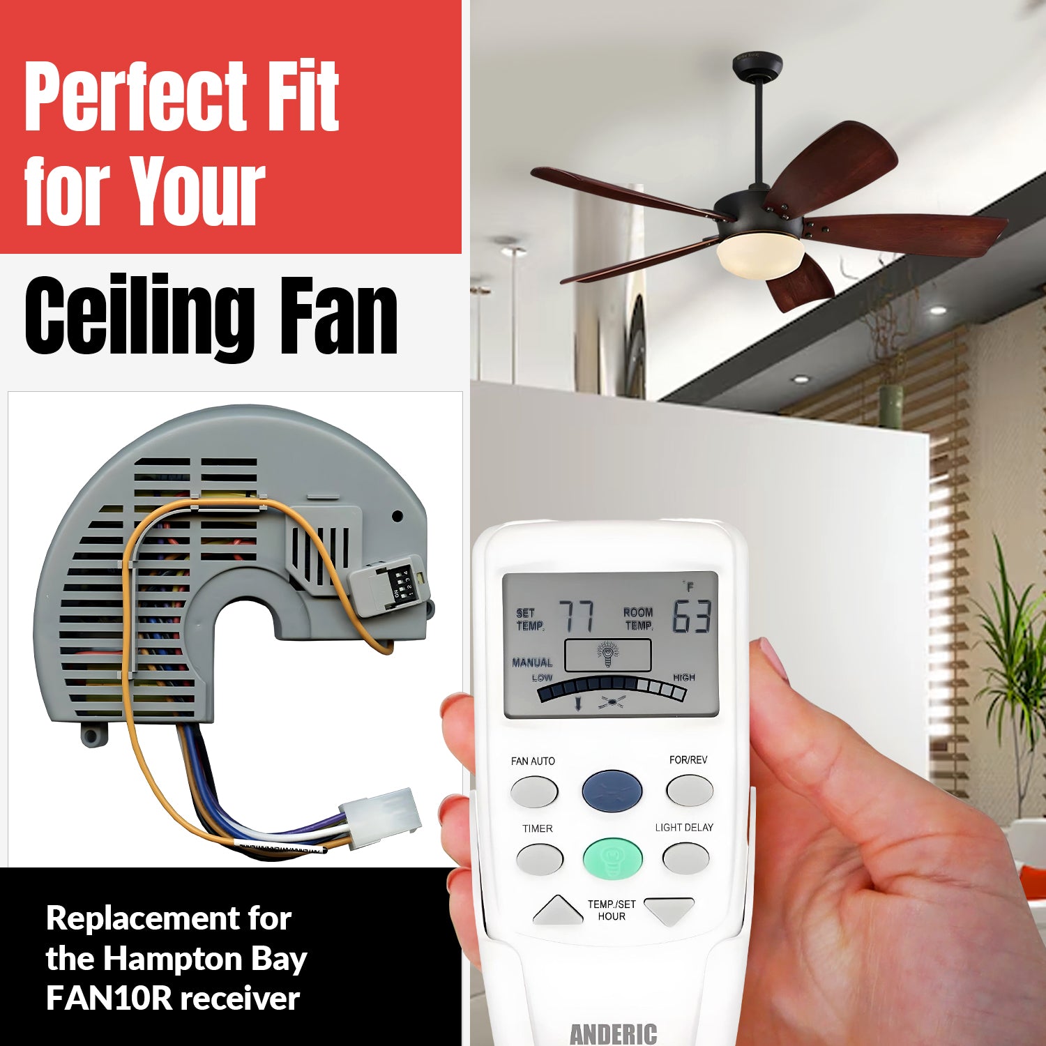 Anderic FAN10R/FAN9TR Replacement Ceiling Fan Kit for Hampton Bay