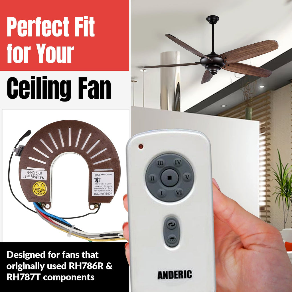 Anderic RH786R/RR787T-KIT Replacement Ceiling Fan Remote Control Kit for Casablanca and Others
