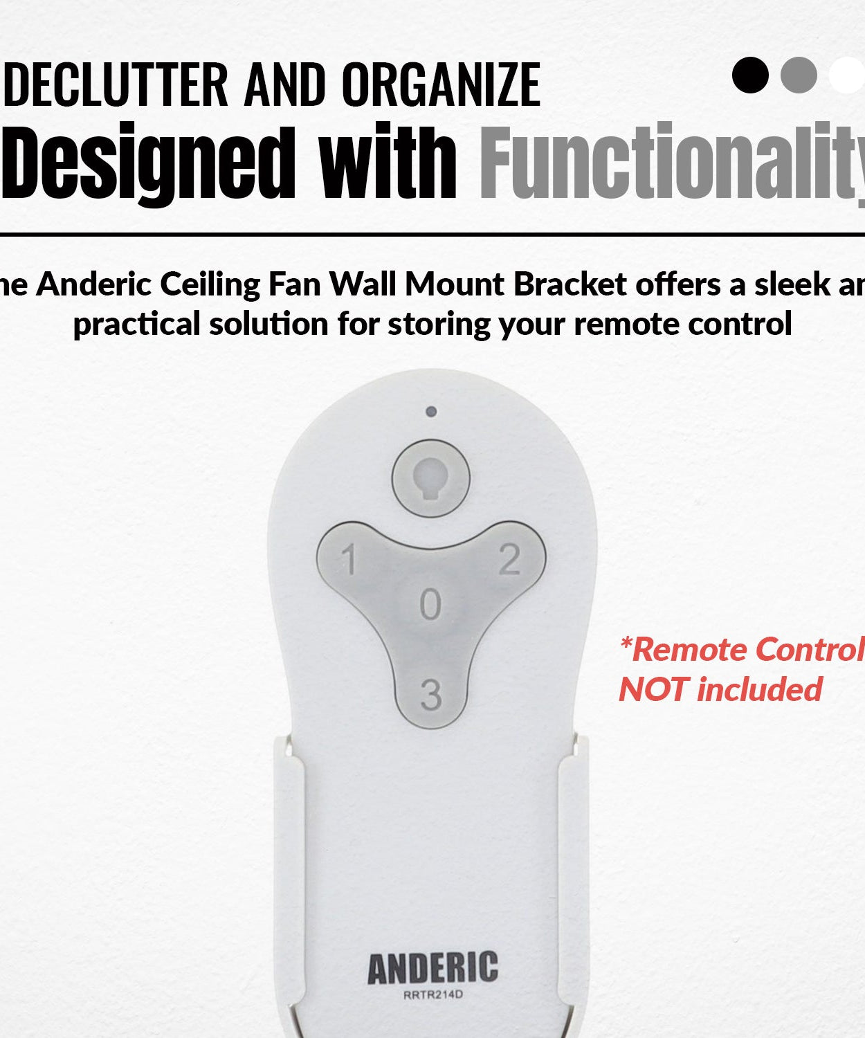 Anderic RRTR214DWM Ceiling Fan Remote Control Wall Mount Bracket for TR214D KUJCE10311 KUJCE10712 TR214B