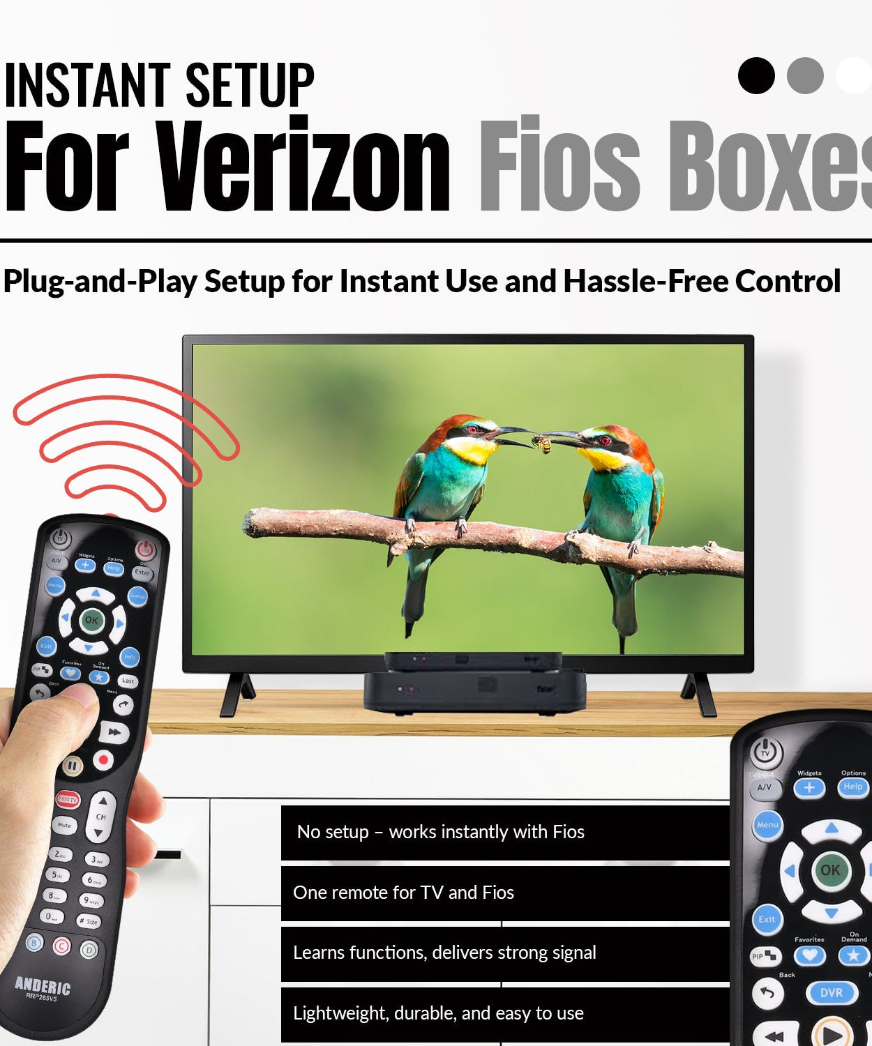 Anderic RRP265V5 Replacement 2-Device Universal Remote Control for Verizon FiOS Cable - P265v5