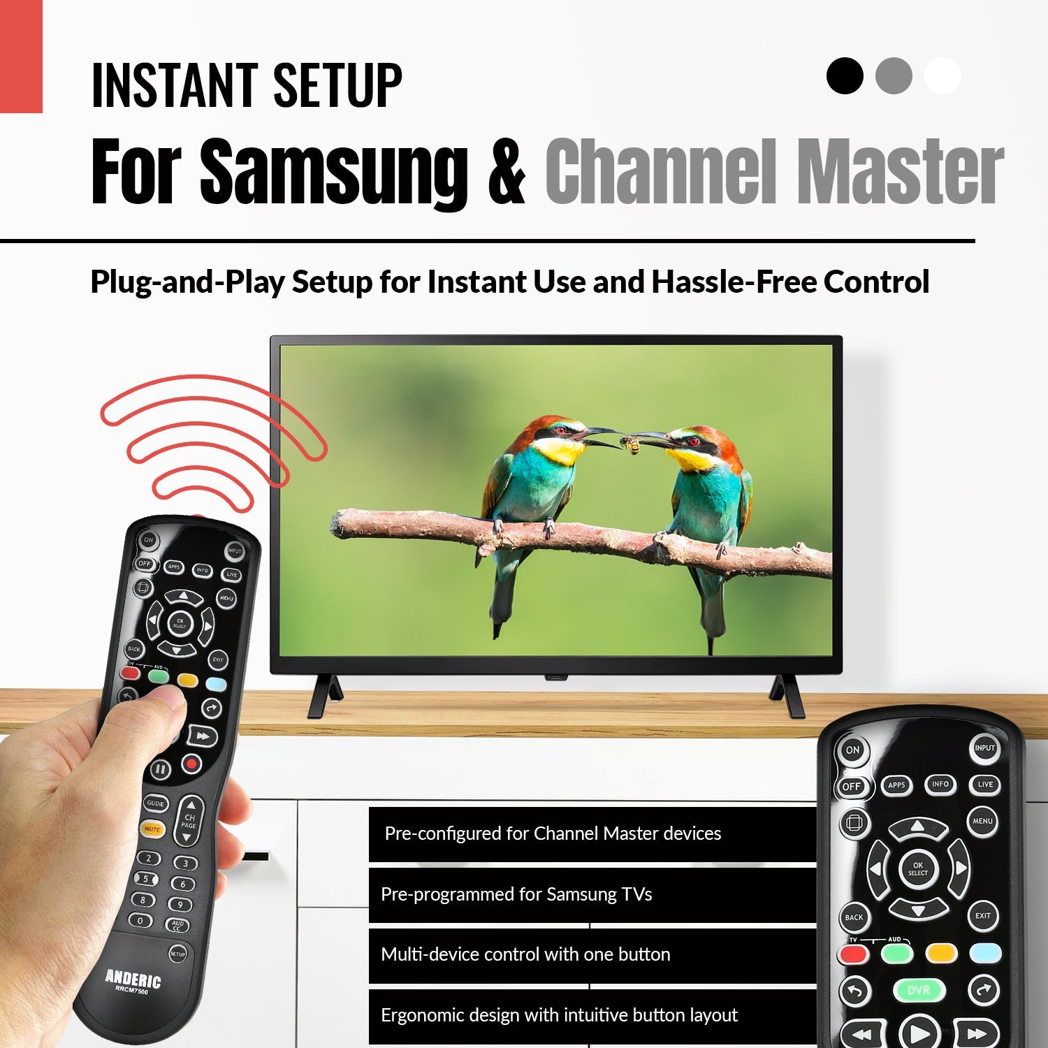 Anderic RRCM7500 Replacement Remote Control for Channel Master CM7500XRC2 DVR+ Over the Air Cable box