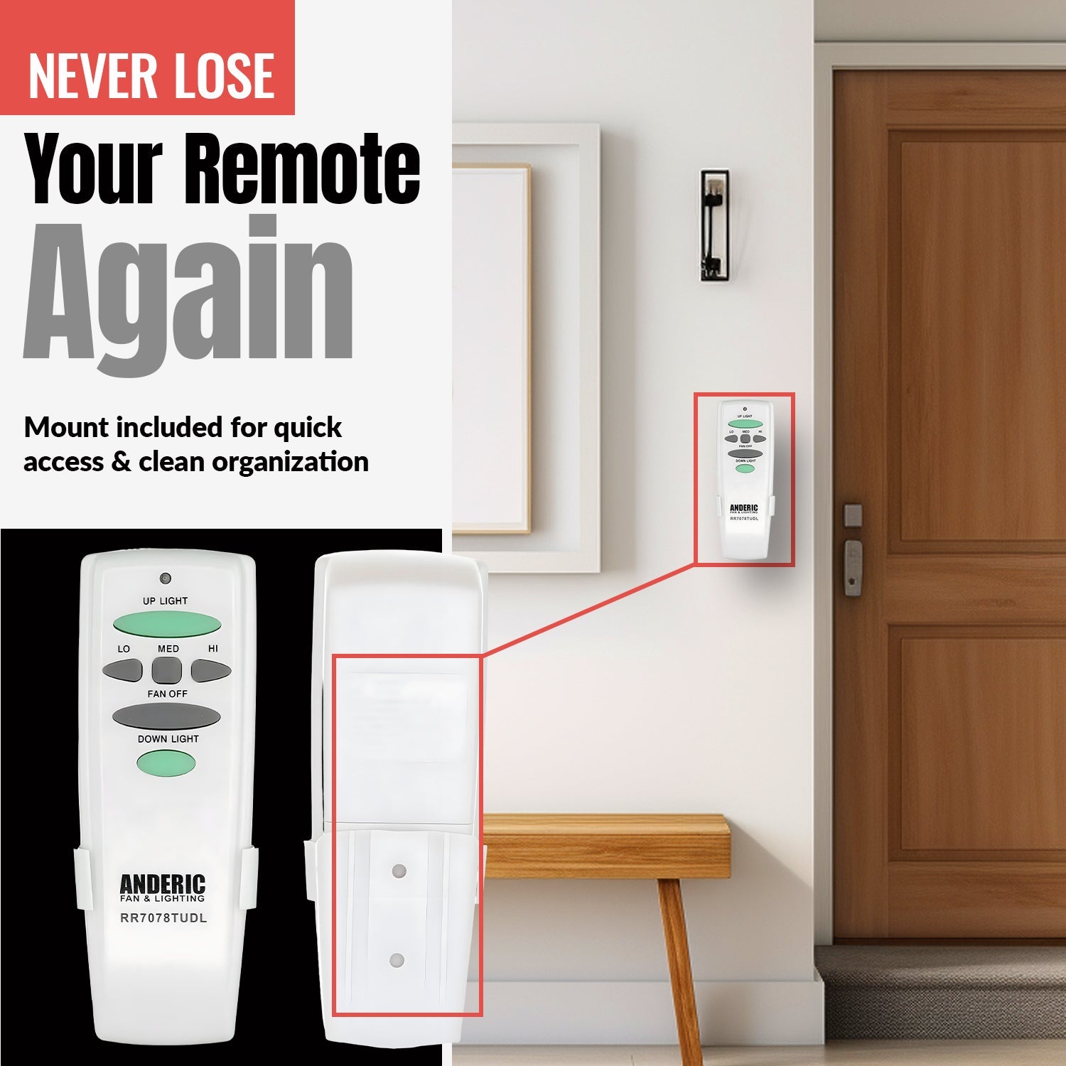 Anderic RR7078TUDL / HD6-UD (UC7078T) Ceiling Fan Remote Control for Hampton Bay | CHQ7078T | Up Light | Down Light