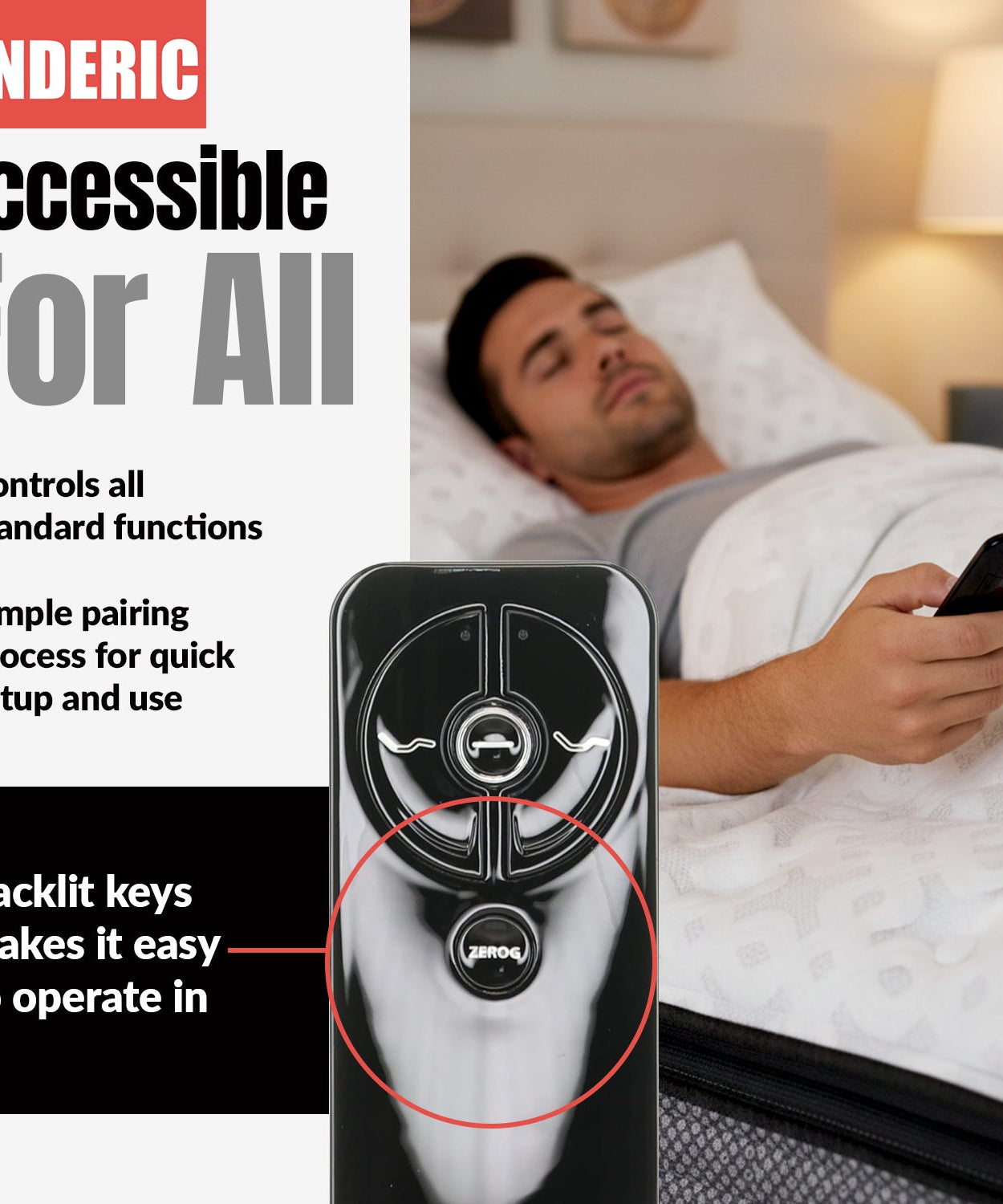 Anderic RR399A Replacement Adjustable Bed Frame Remote Control for Sealy, Serta, Ease, Beautyrest, SmartMotion | RF399A, RF368B