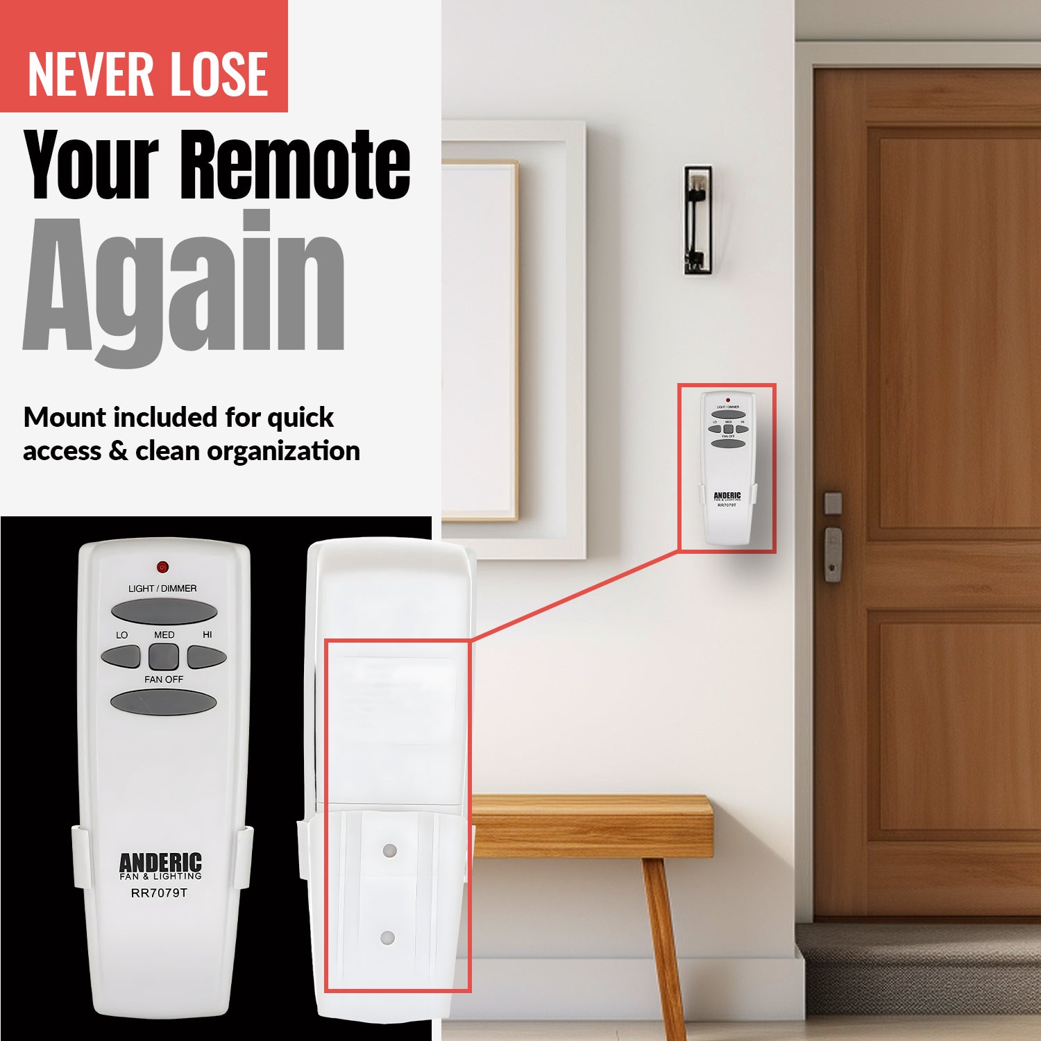 Anderic FAN-HD (UC7078T) Ceiling Fan Remote Control for Hampton Bay - RR7079T