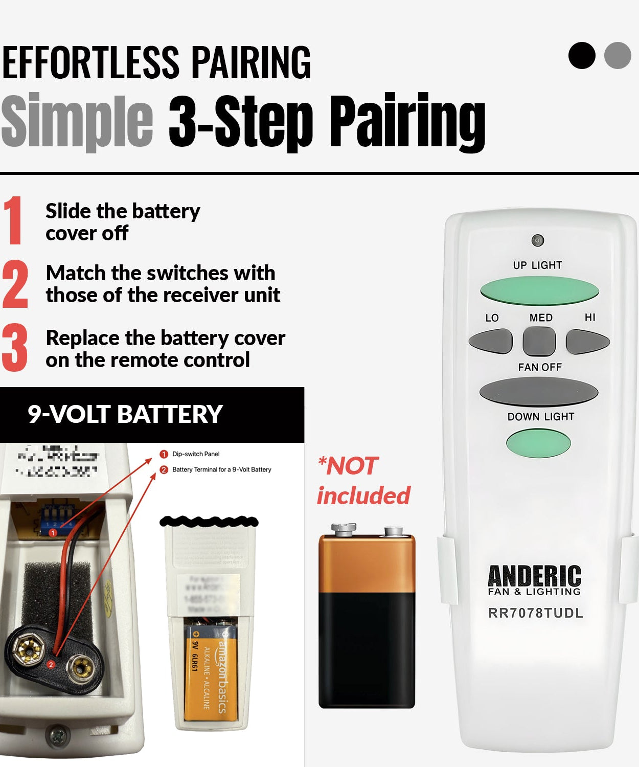 Anderic RR7078TUDL / HD6-UD (UC7078T) Ceiling Fan Remote Control for Hampton Bay | CHQ7078T | Up Light | Down Light