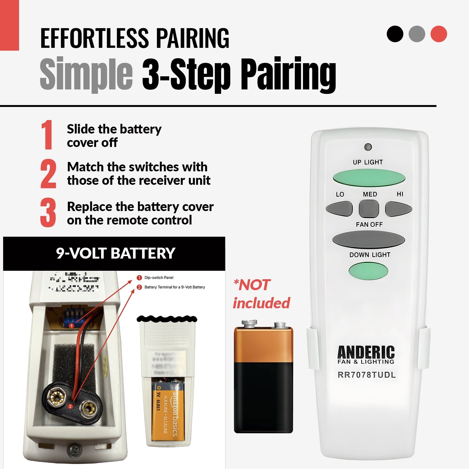 Anderic RR7078TUDL / HD6-UD (UC7078T) Ceiling Fan Remote Control for Hampton Bay | CHQ7078T | Up Light | Down Light