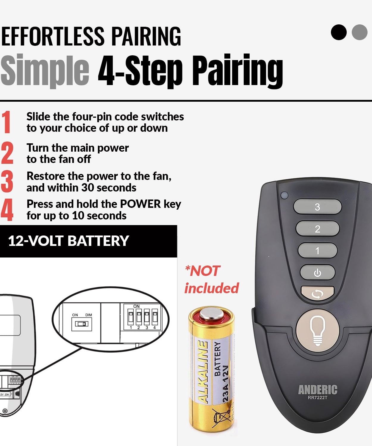 Anderic RR7222T Replacement Ceiling Fan Remote Control for Home Decorators Collection and Others | UC7222T, CHQ7222T