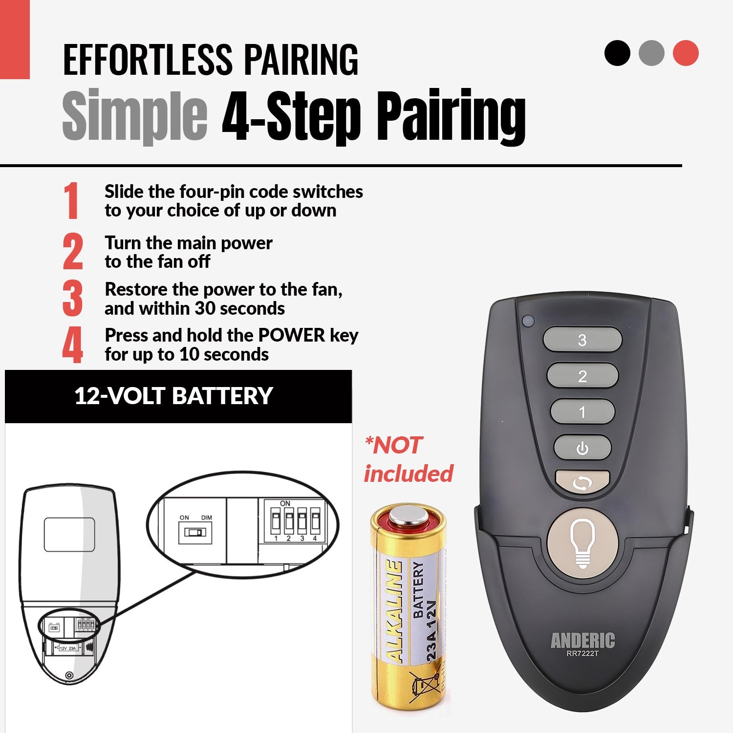 Anderic RR7222T Replacement Ceiling Fan Remote Control for Home Decorators Collection and Others | UC7222T, CHQ7222T