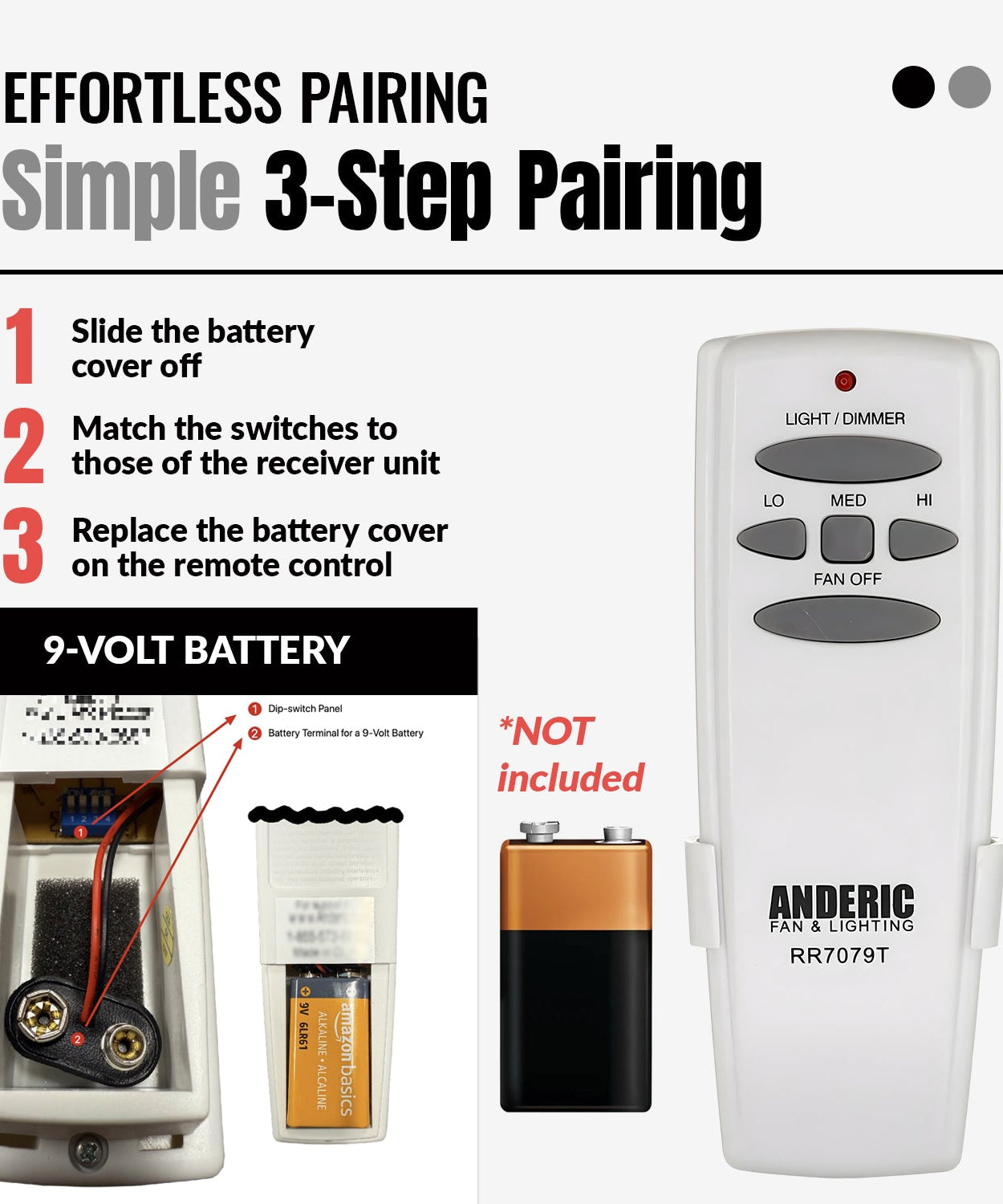Anderic FAN-HD (UC7078T) Ceiling Fan Remote Control for Hampton Bay - RR7079T