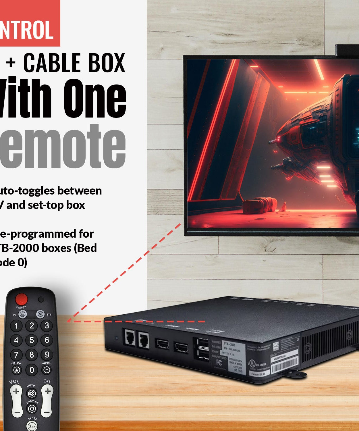 Anderic RRH100 2-Device Universal Remote Control for Hospitality TVs and Cable/Satellite/STB Boxes with Learning