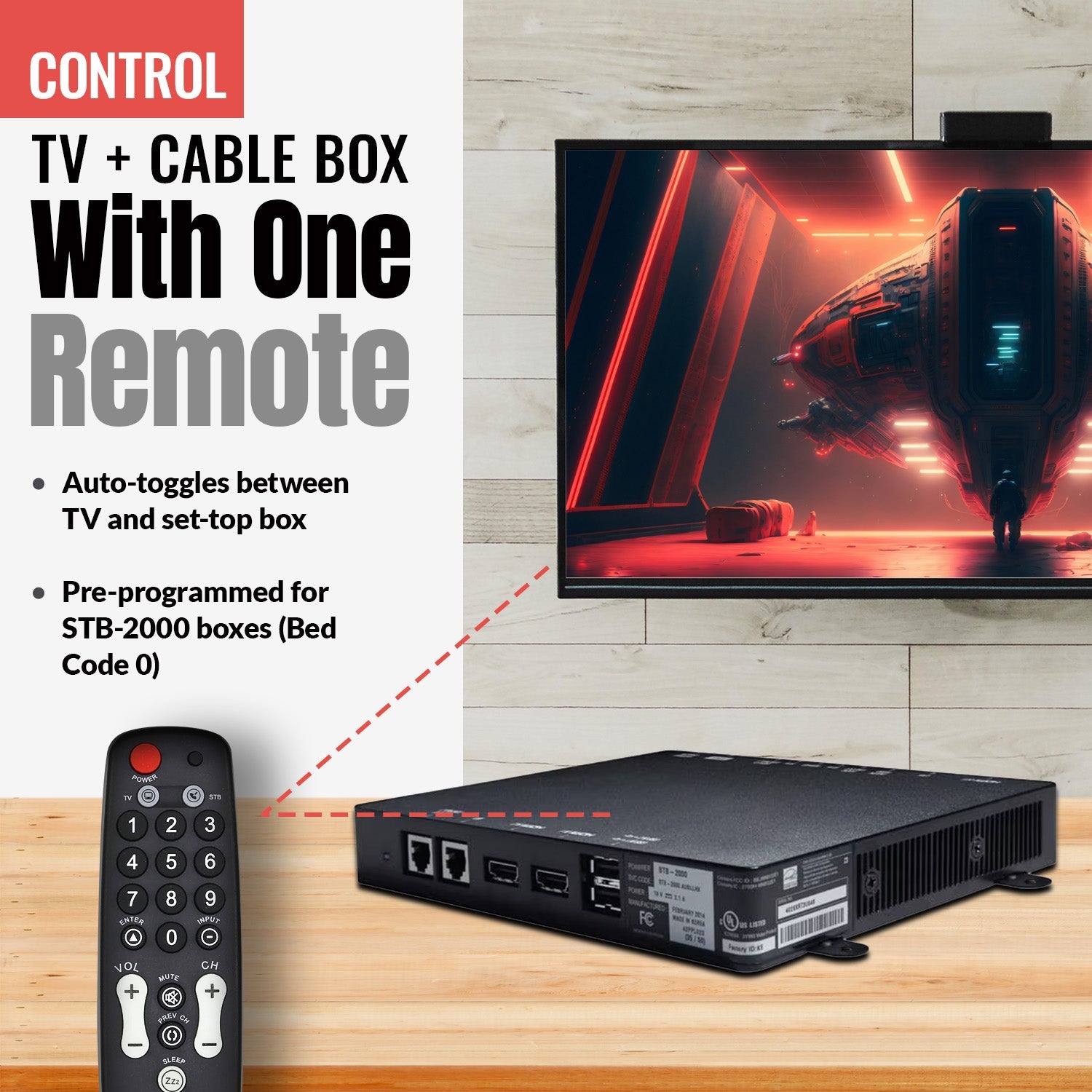 Anderic RRH100 2-Device Universal Remote Control for Hospitality TVs and Cable/Satellite/STB Boxes with Learning