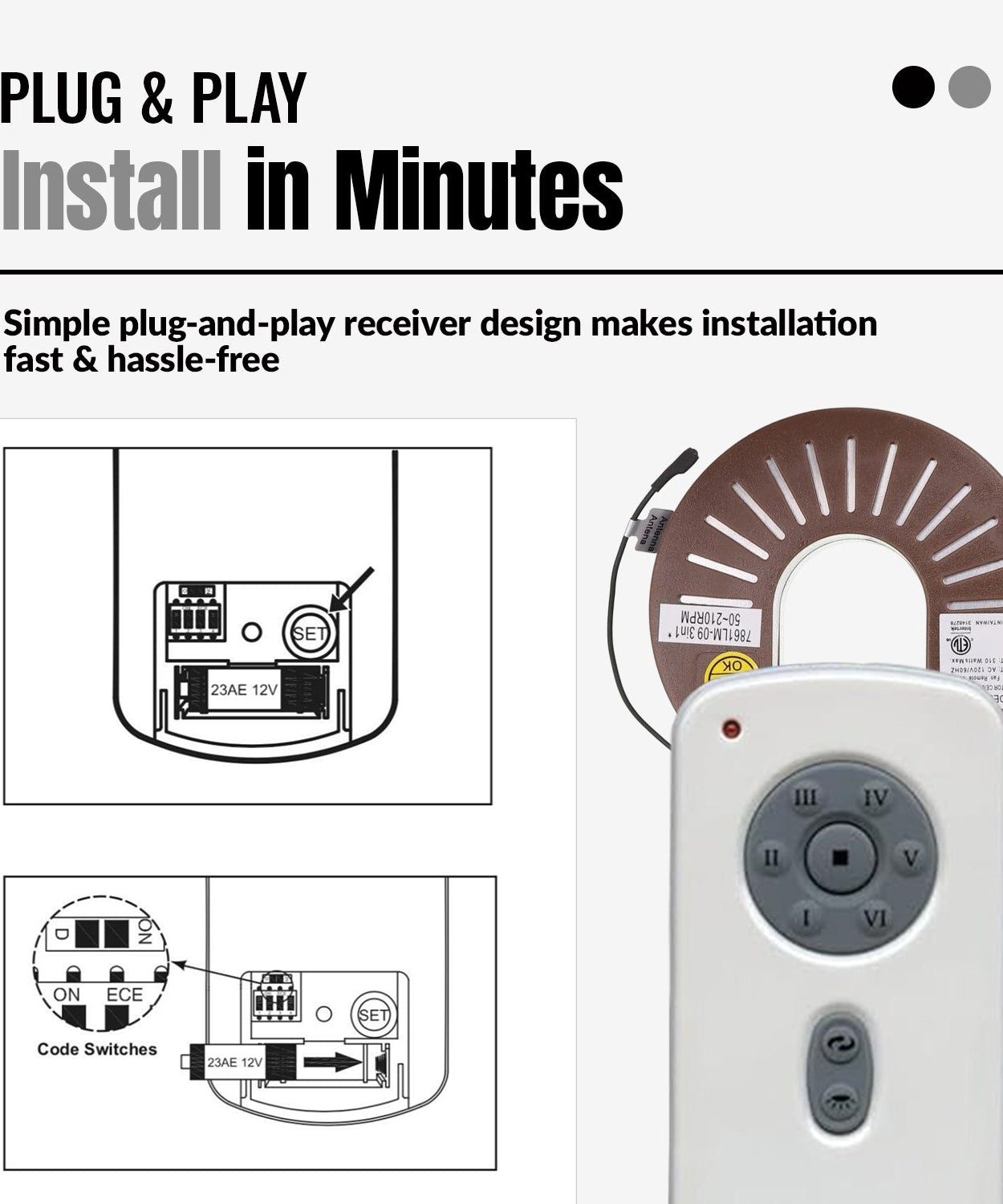 Anderic RH786R/RR787T-KIT Replacement Ceiling Fan Remote Control Kit for Casablanca and Others
