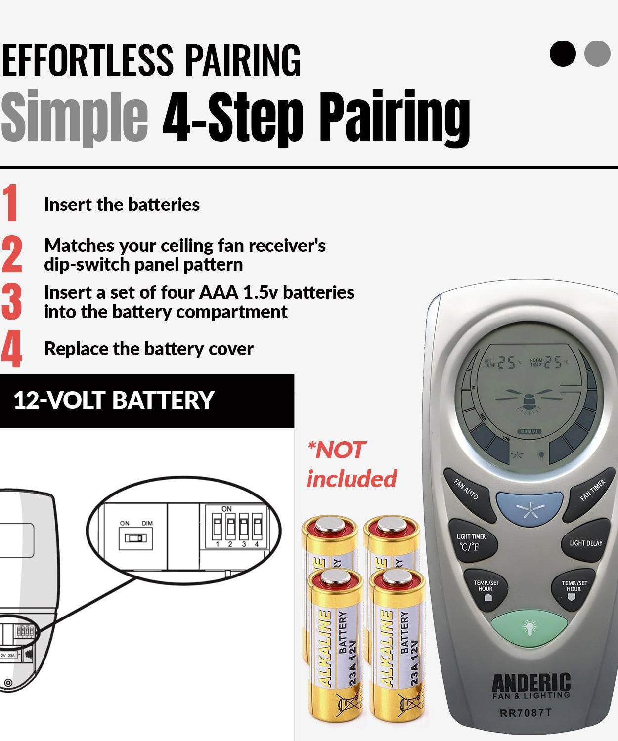 Anderic RR7087T Replacement Thermostatic Ceiling Fan Remote Control with Fan Timer Key | CHQ7087T