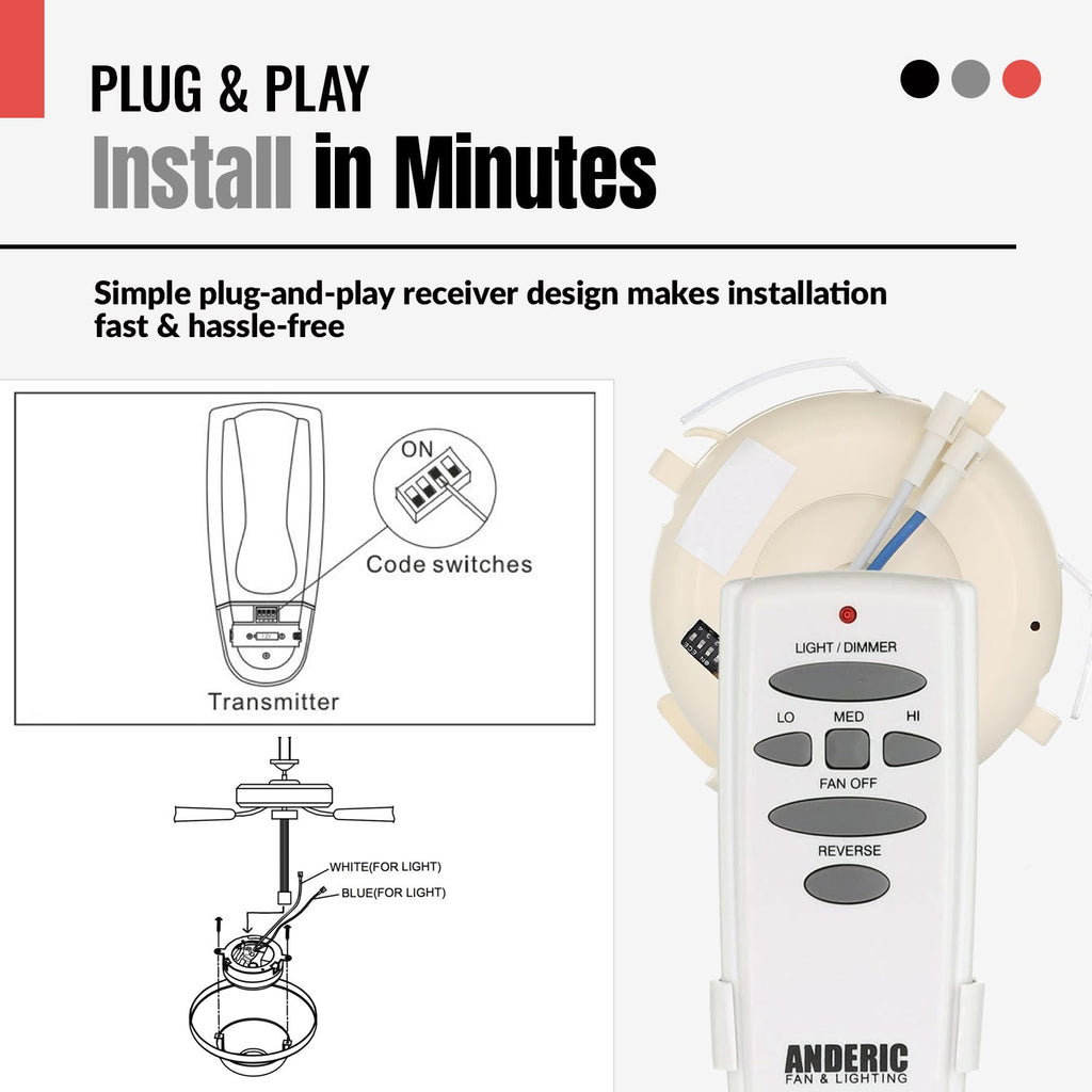 Anderic UC7051RKIT Replacement Ceiling Fan Kit for Hampton Bay and Others | RR7078TR/UC7051R