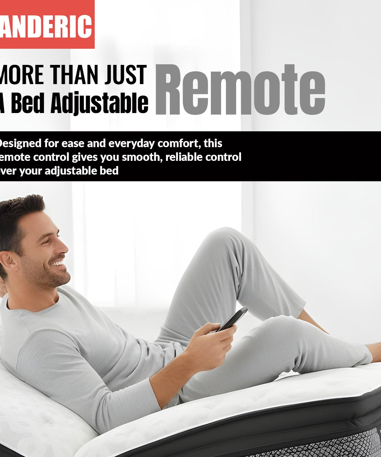 Anderic RR399A Replacement Adjustable Bed Frame Remote Control for Sealy, Serta, Ease, Beautyrest, SmartMotion | RF399A, RF368B