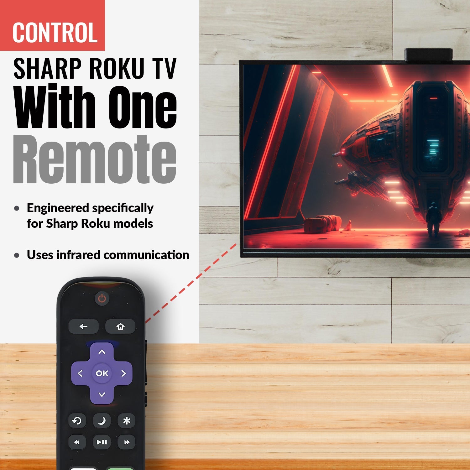 Sharp LC-RCRUDUS-20 Roku TV Remote Control | 2019, 2018 - LCRCRUDUS20