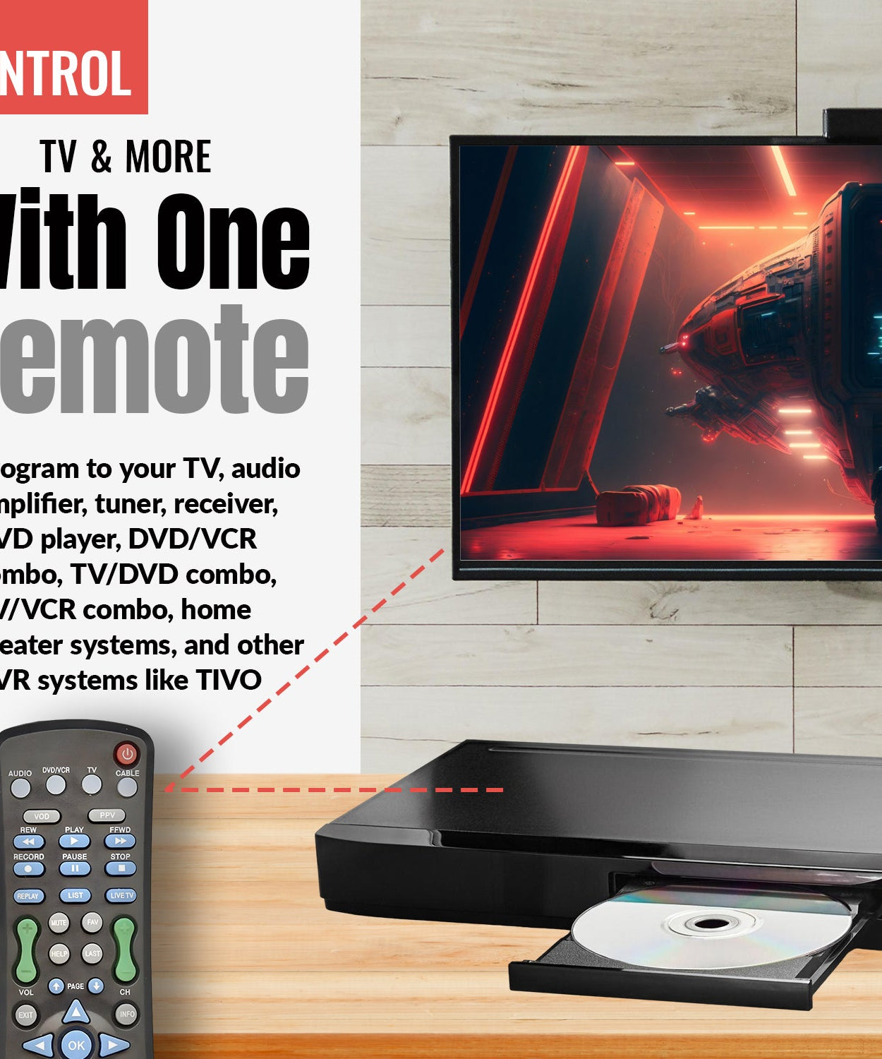 Anderic DRC800 DVR and Cable Box Remote Control for Motorola, Scientific Atlanta, and others