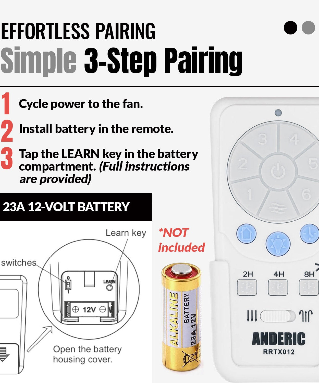 Anderic RRTX012 Replacement Ceiling Fan Remote Control for Harbor Breeze A25-TX012, A25-TX025