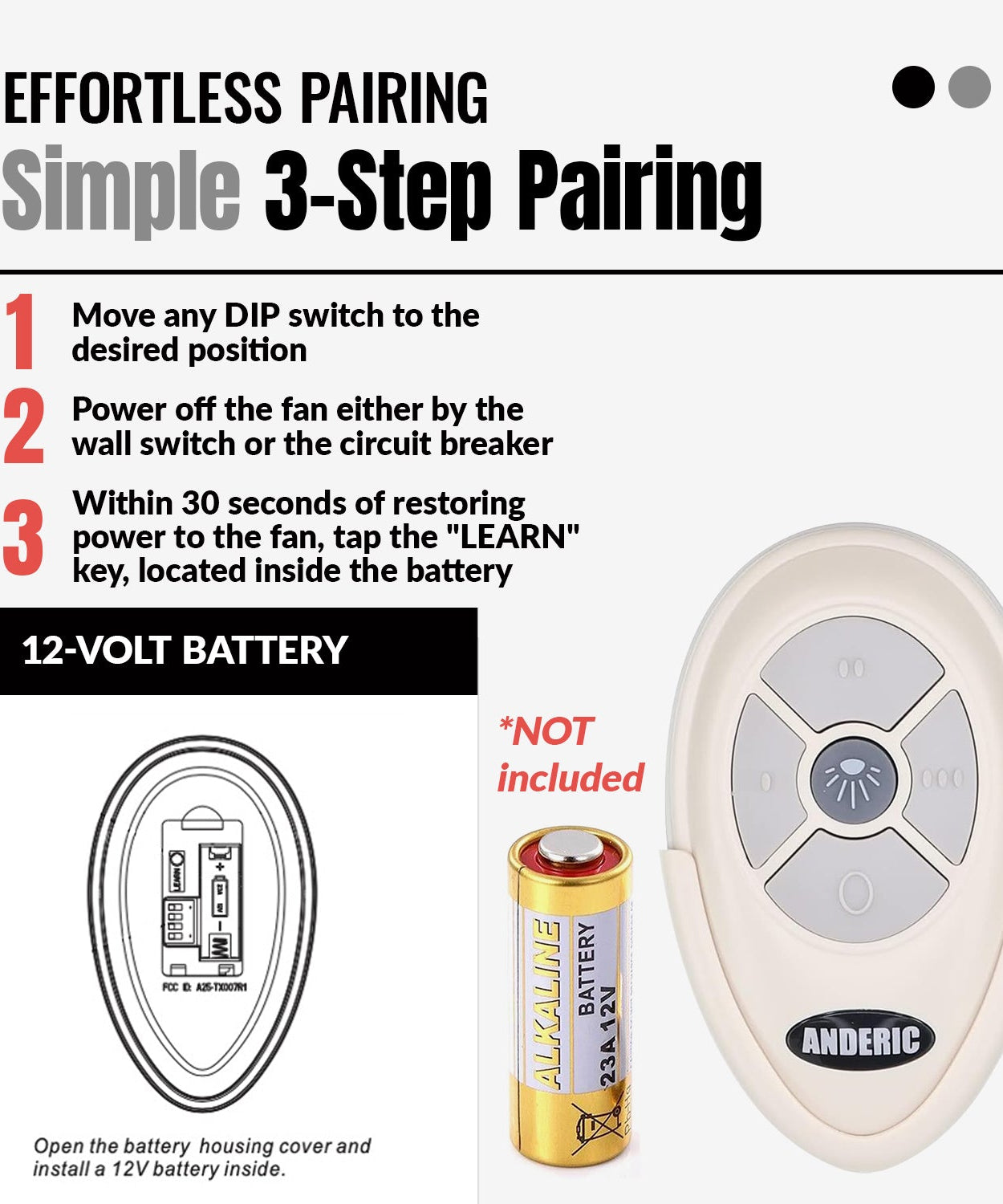 Anderic RRTX007 Replacement Ceiling Fan Remote Control for Harbor Breeze A25-TX007