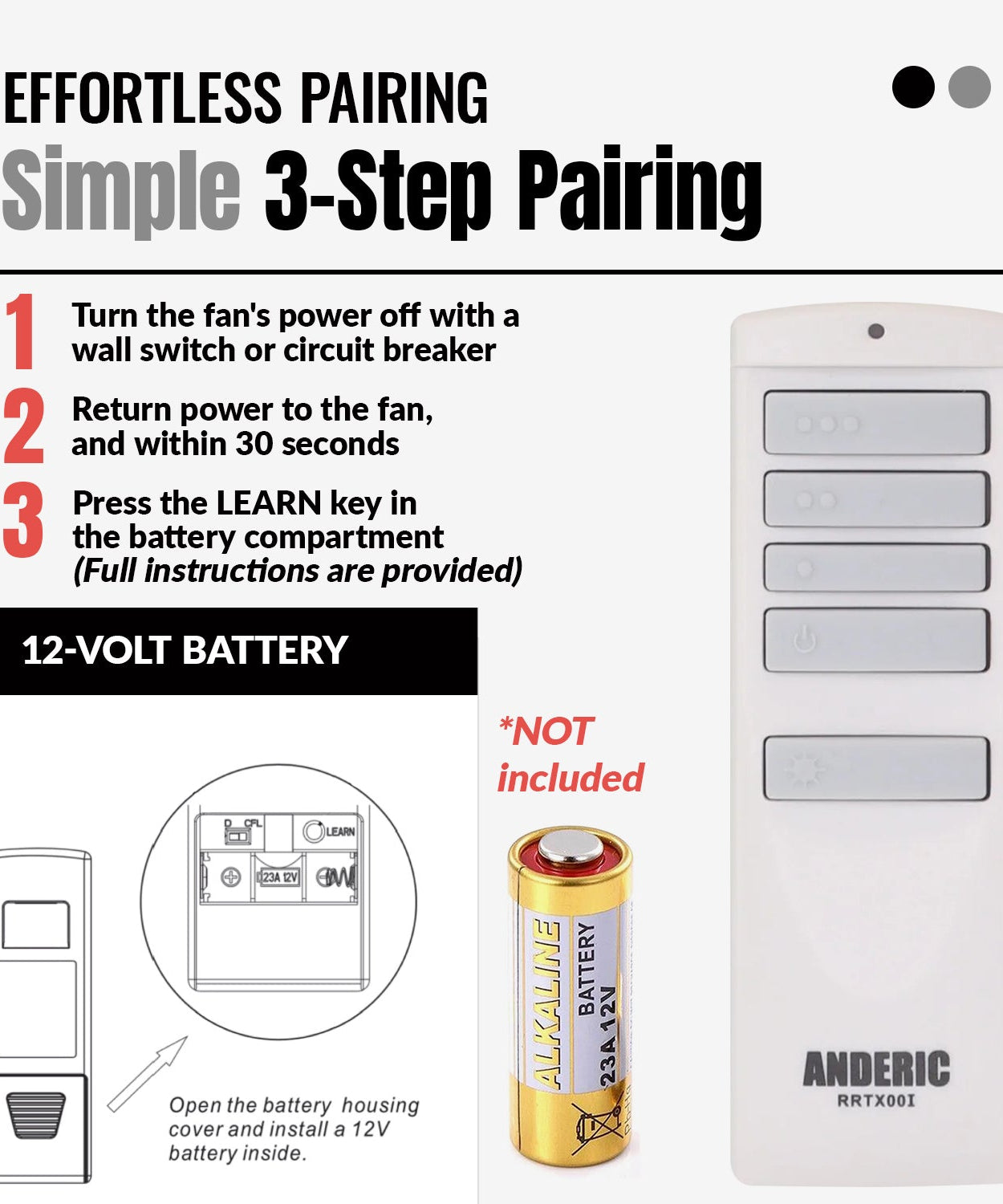Anderic RRTX00I Replacement Ceiling Fan Remote Control for Harbor Breeze A25-TX00I / TR258A / KUJCE10512