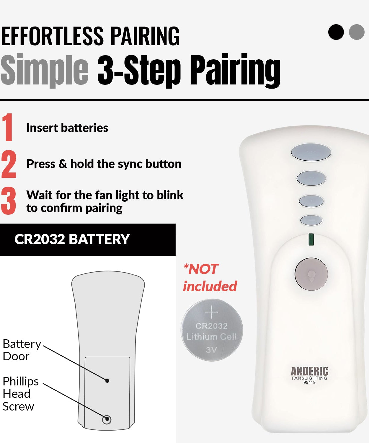 Anderic 99119 Replacement Ceiling Fan Remote Control for Hunter 99119