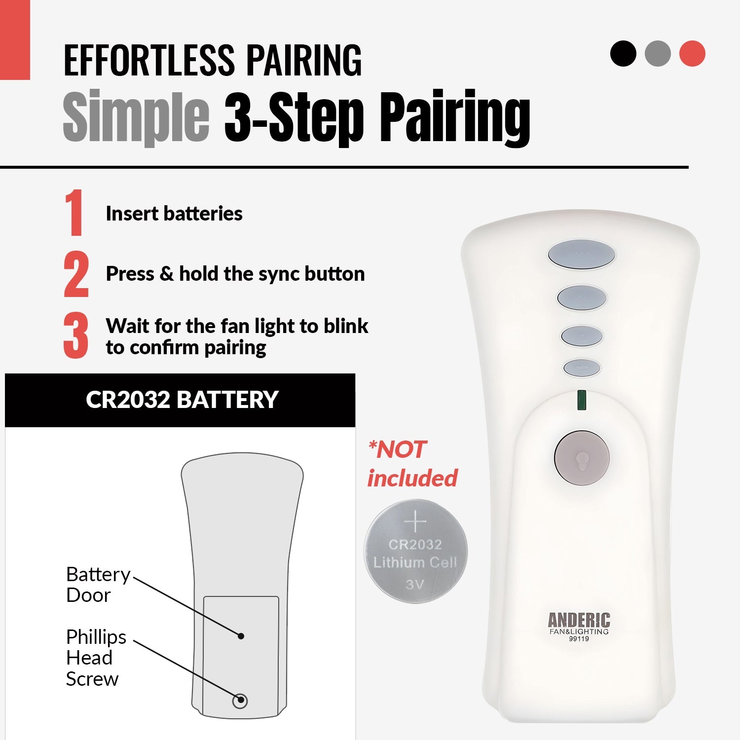 Anderic 99119 Replacement Ceiling Fan Remote Control for Hunter 99119