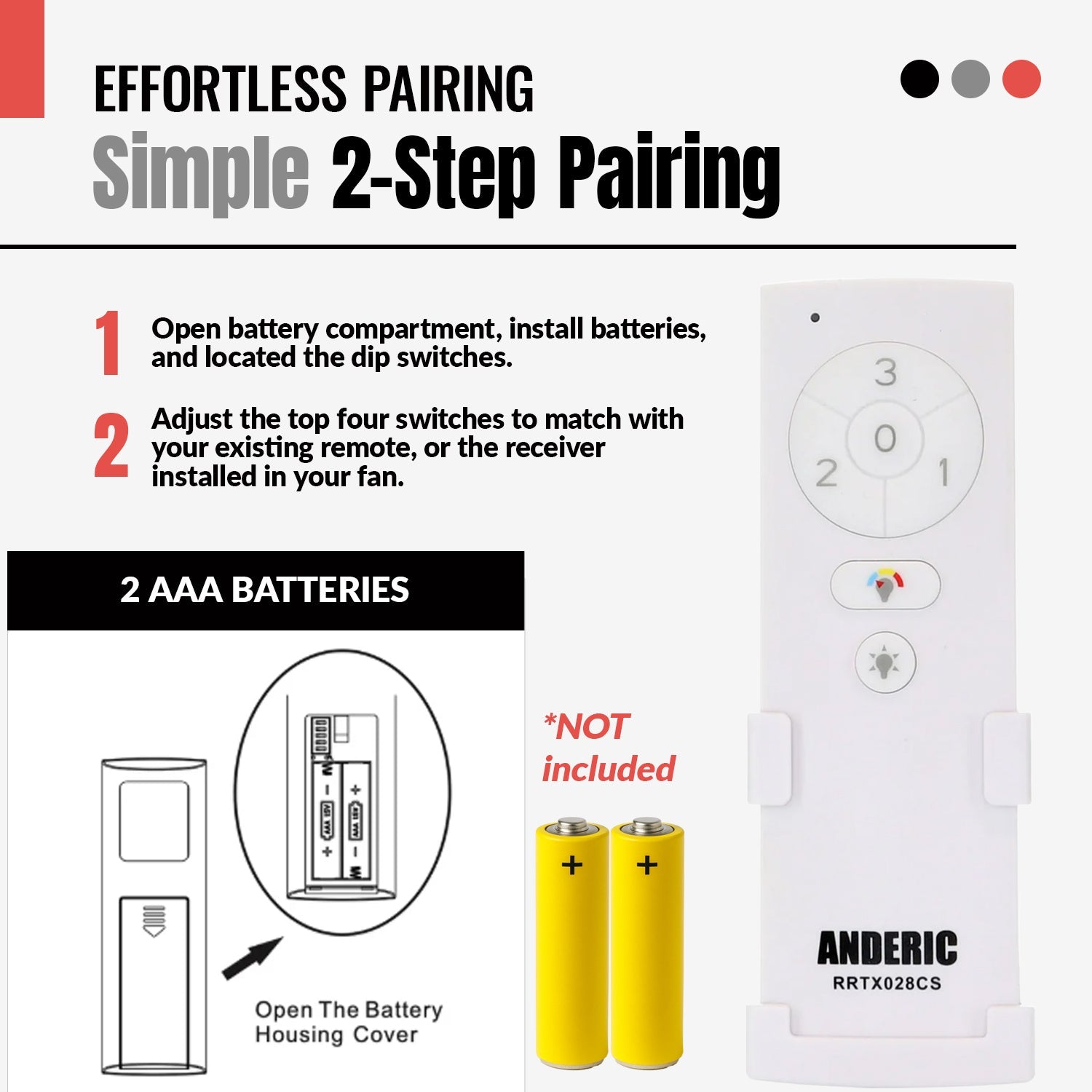 Anderic RRTX028CS Replacement Ceiling Fan Remote Control for Hampton Bay and Home Decorators Collection - TX028C-S