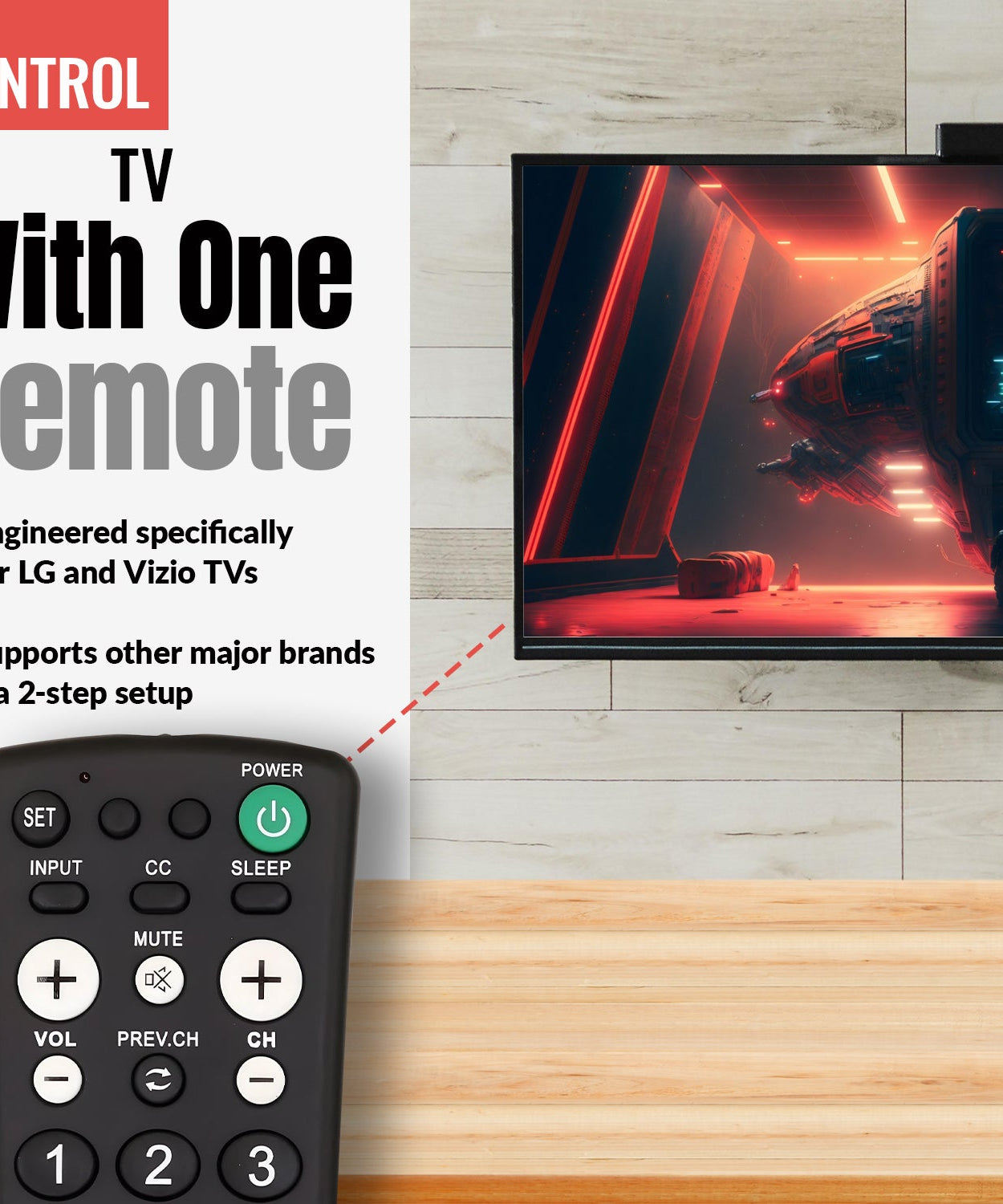 Anderic RR1001 1-Device Universal TV Remote Control with Large Keys for Hospitality