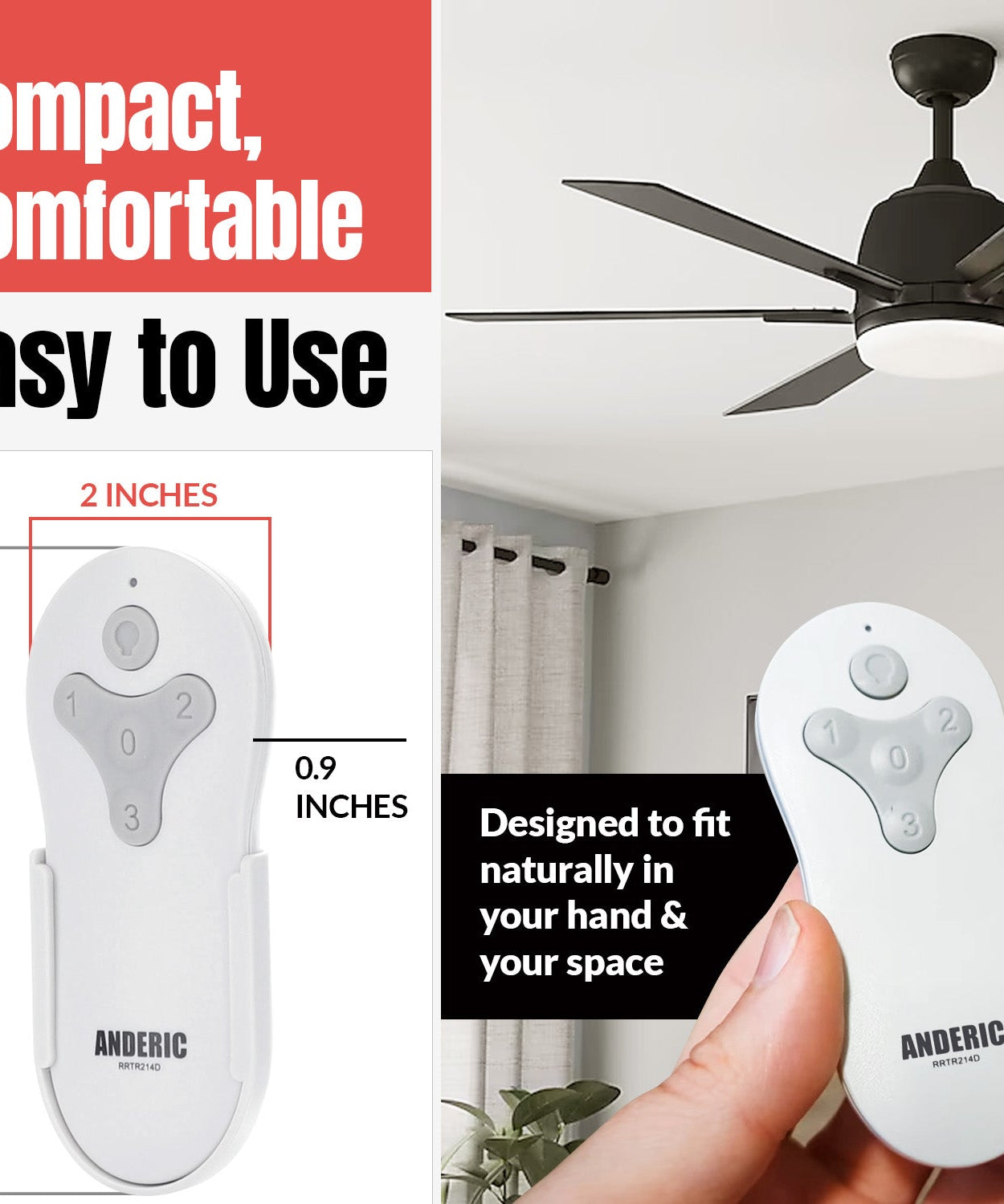Anderic RRTR214D Replacement Ceiling Fan Remote Control for Harbor Breeze TR214D, KUJCE10311, KUJCE10712, and Others