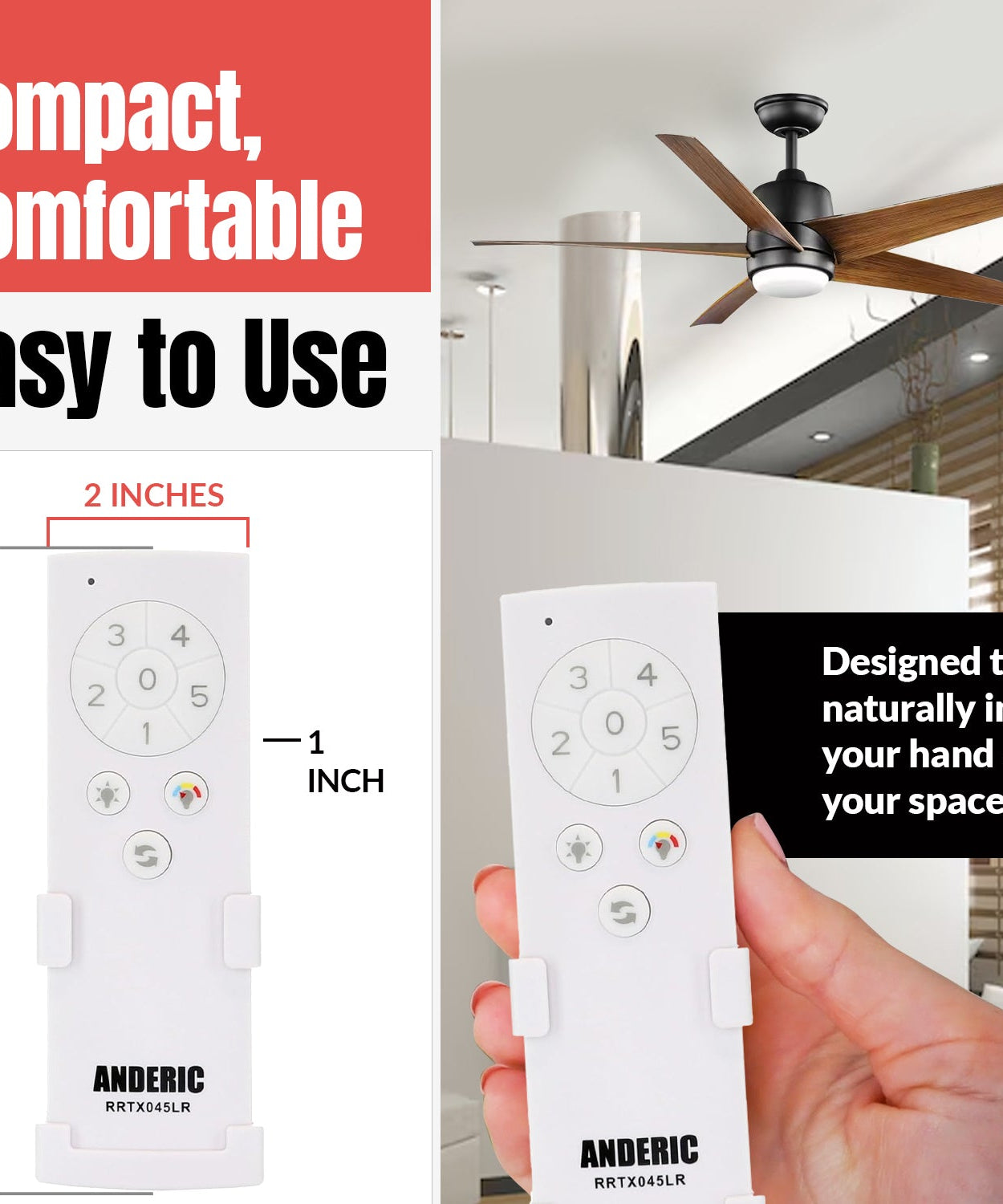 Anderic RRTX045LR Replacement Ceiling Fan Remote Control for Home Decorators Collection A25-TX045-LR