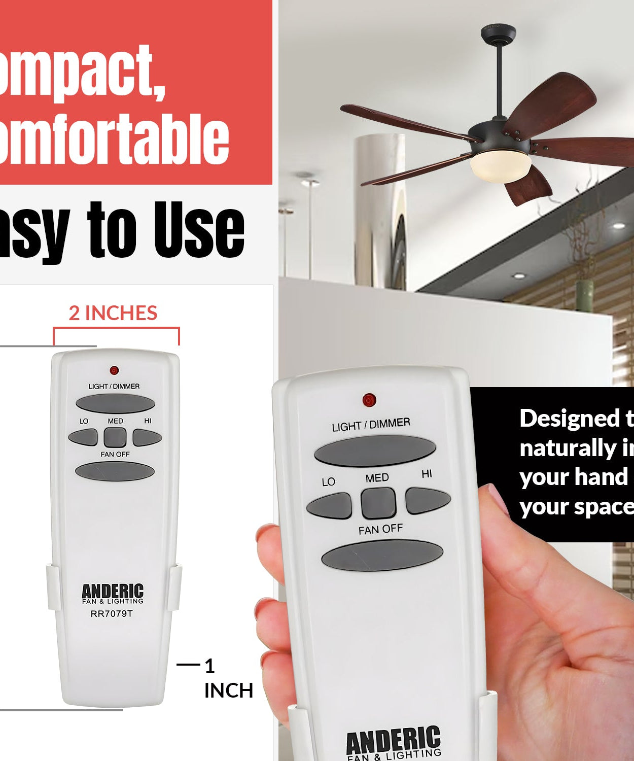 Anderic FAN-HD (UC7078T) Ceiling Fan Remote Control for Hampton Bay - RR7079T