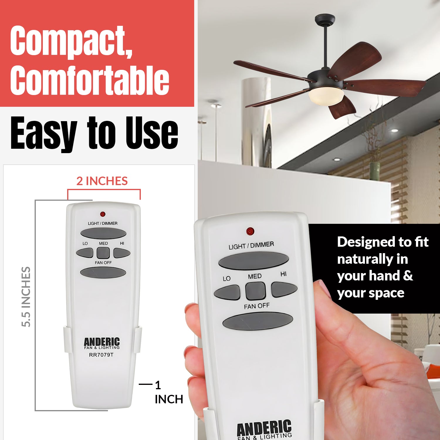 Anderic FAN-HD (UC7078T) Ceiling Fan Remote Control for Hampton Bay - RR7079T