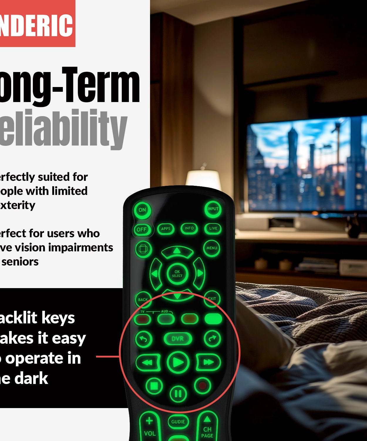 Anderic RRCM7500 Replacement Remote Control for Channel Master CM7500XRC2 DVR+ Over the Air Cable box