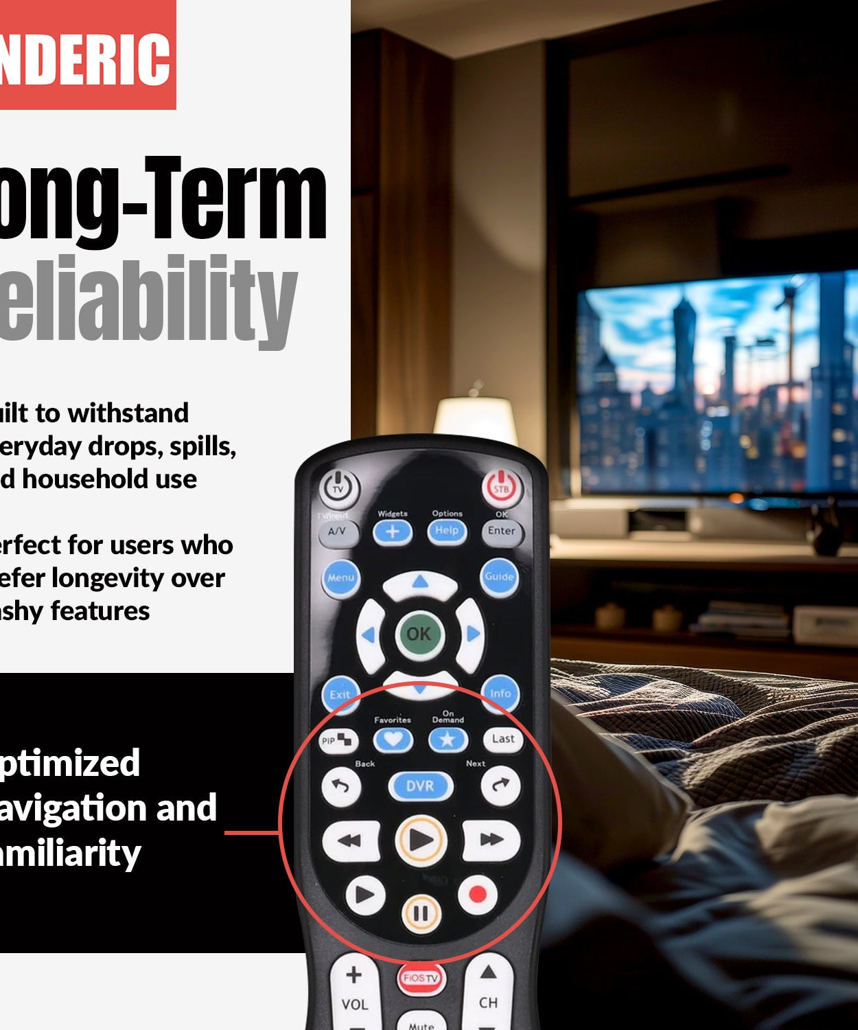 Anderic RRP265V5 Replacement 2-Device Universal Remote Control for Verizon FiOS Cable - P265v5