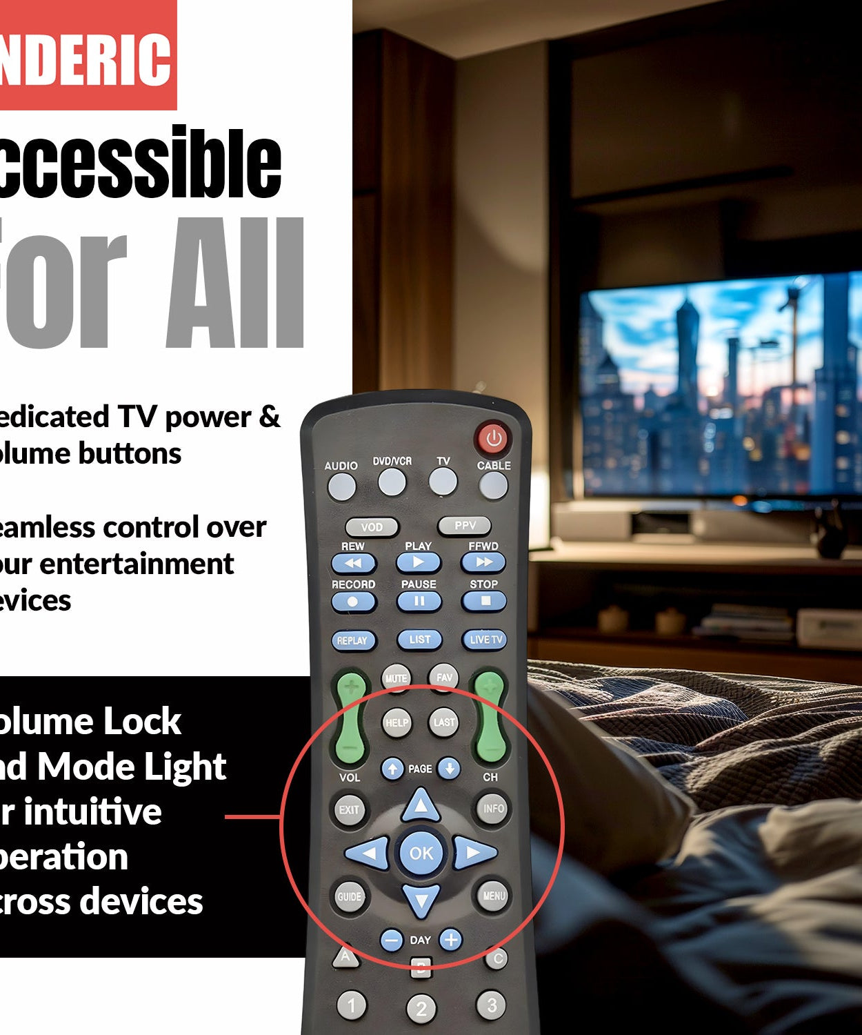 Anderic DRC800 DVR and Cable Box Remote Control for Motorola, Scientific Atlanta, and others
