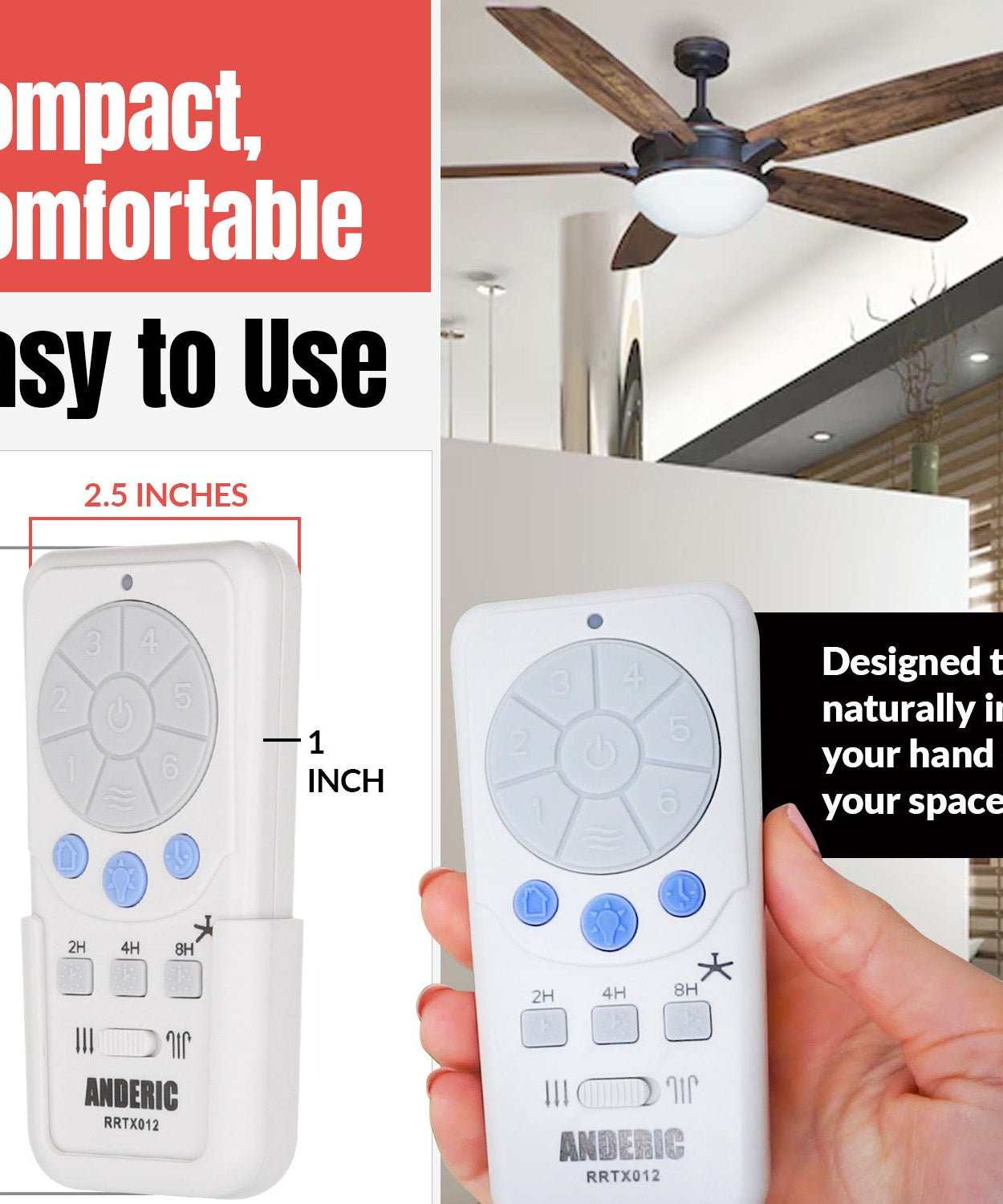 Anderic RRTX012 Replacement Ceiling Fan Remote Control for Harbor Breeze A25-TX012, A25-TX025