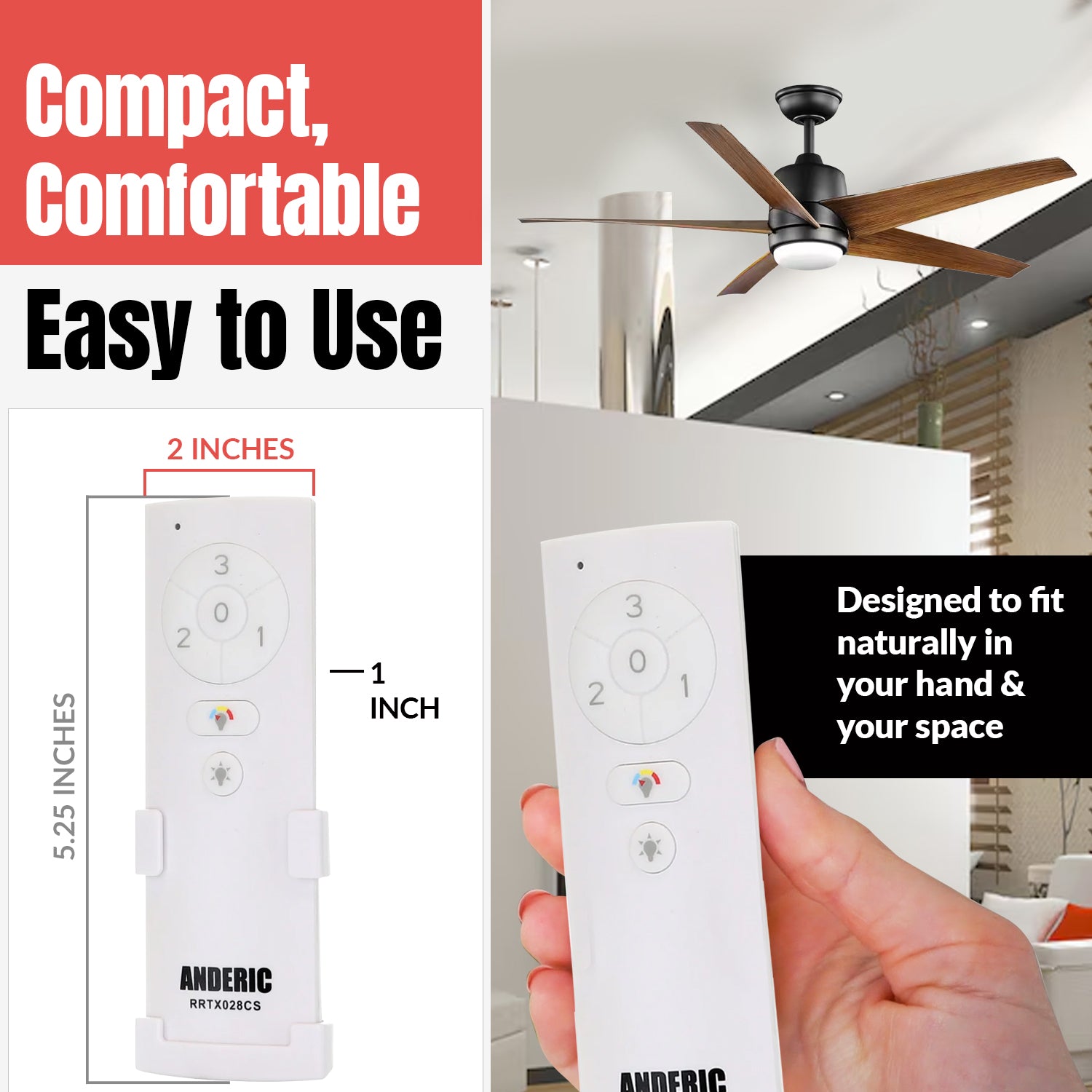 Anderic RRTX028CS Replacement Ceiling Fan Remote Control for Hampton Bay and Home Decorators Collection - TX028C-S