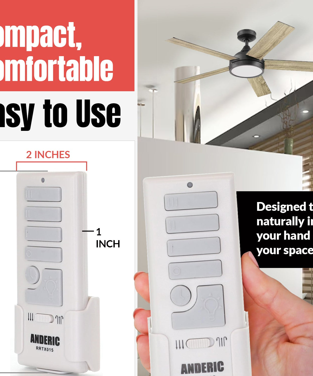 Anderic RRTX015 Replacement Ceiling Fan Remote Control for Harbor Breeze A25-TX015A