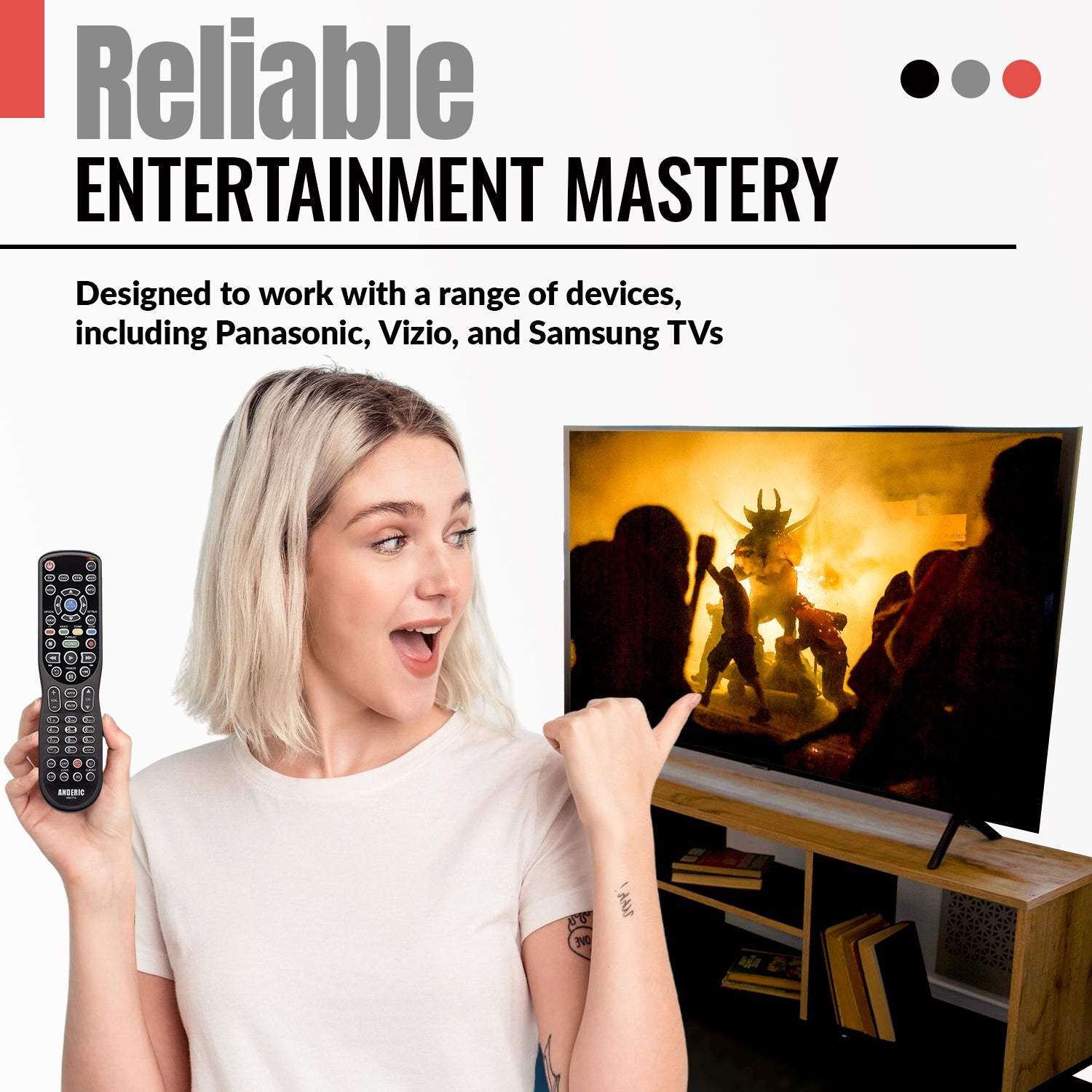 Substitute for Anderic RR0777S Universal 4-Device Remote Control for Pre-programmed for Panasonic TVs [RRU401]