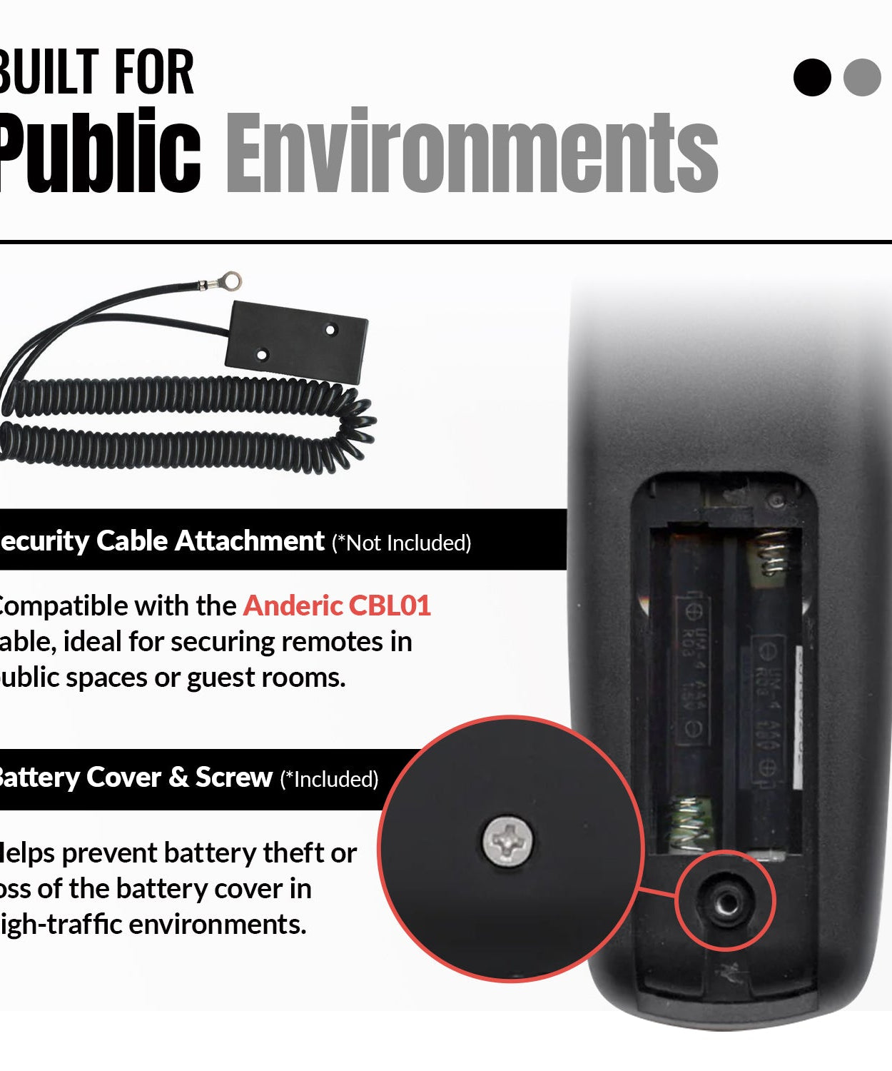 Anderic RRHC100 2-Device Universal Remote Control for Hospitality TV Cable Satellite STB with EzWipe Surface and Learning