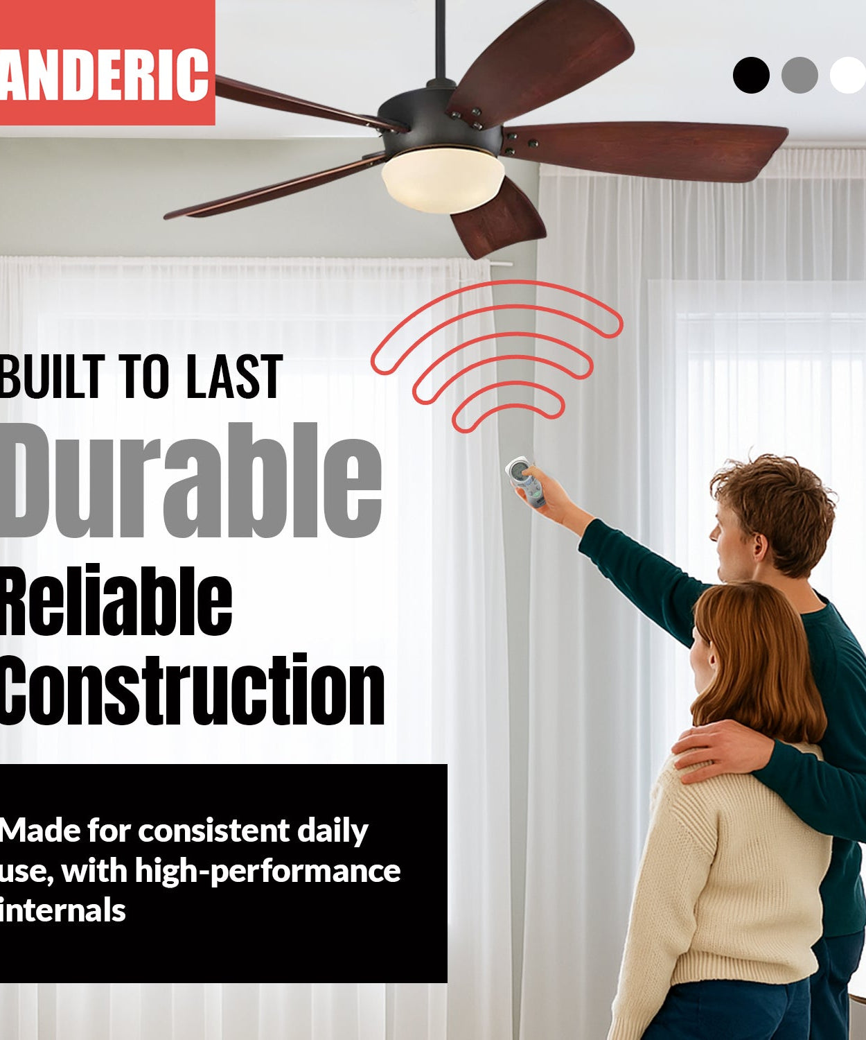Anderic RR7087T Replacement Thermostatic Ceiling Fan Remote Control with Fan Timer Key | CHQ7087T