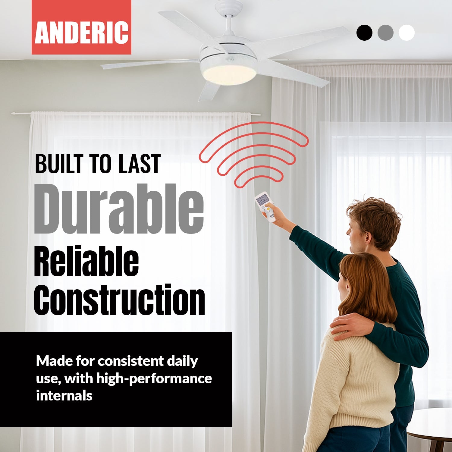 Anderic RR7096TR Thermostatic Ceiling Fan Remote Control with Reverse Key | CHQ7096T, CHQ8BT7096T