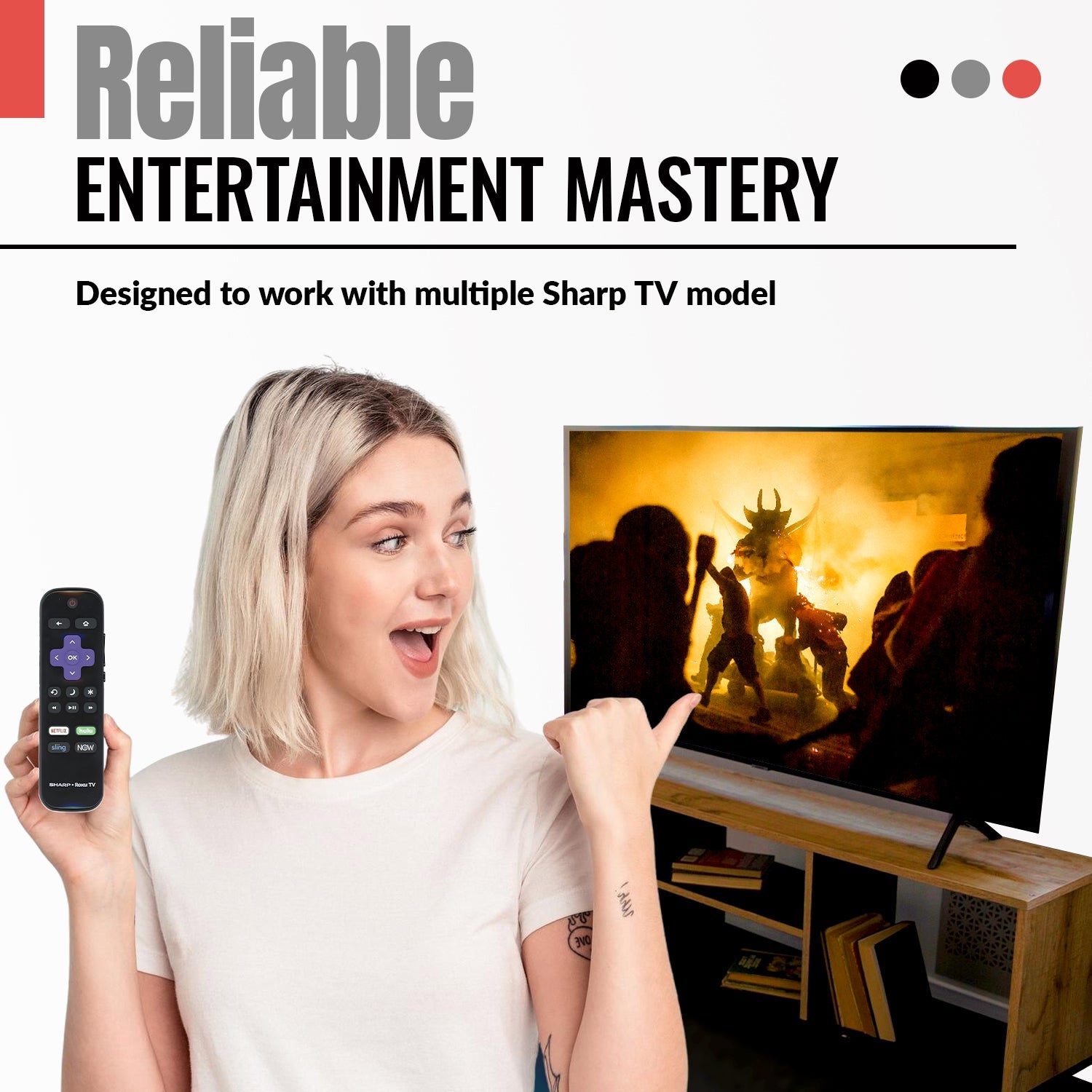 Sharp LC-RCRUDUS-20 Roku TV Remote Control | 2019, 2018 - LCRCRUDUS20
