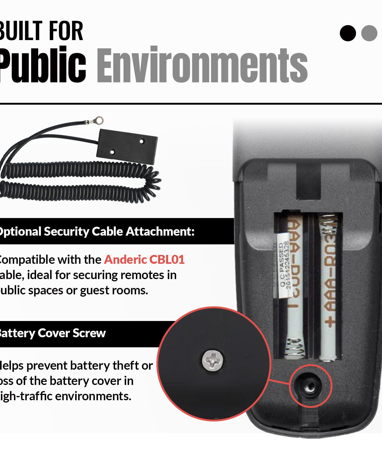 Anderic RRH100 2-Device Universal Remote Control for Hospitality TVs and Cable/Satellite/STB Boxes with Learning