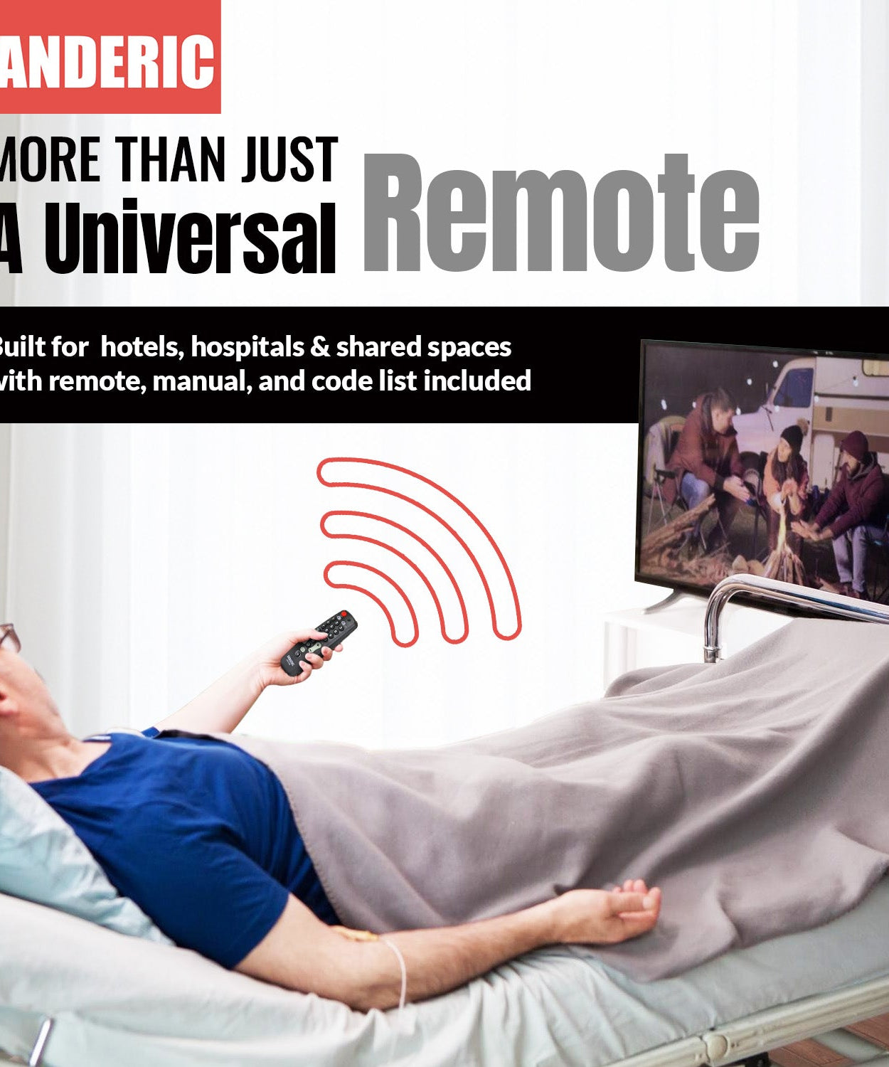 Anderic RRH100 2-Device Universal Remote Control for Hospitality TVs and Cable/Satellite/STB Boxes with Learning
