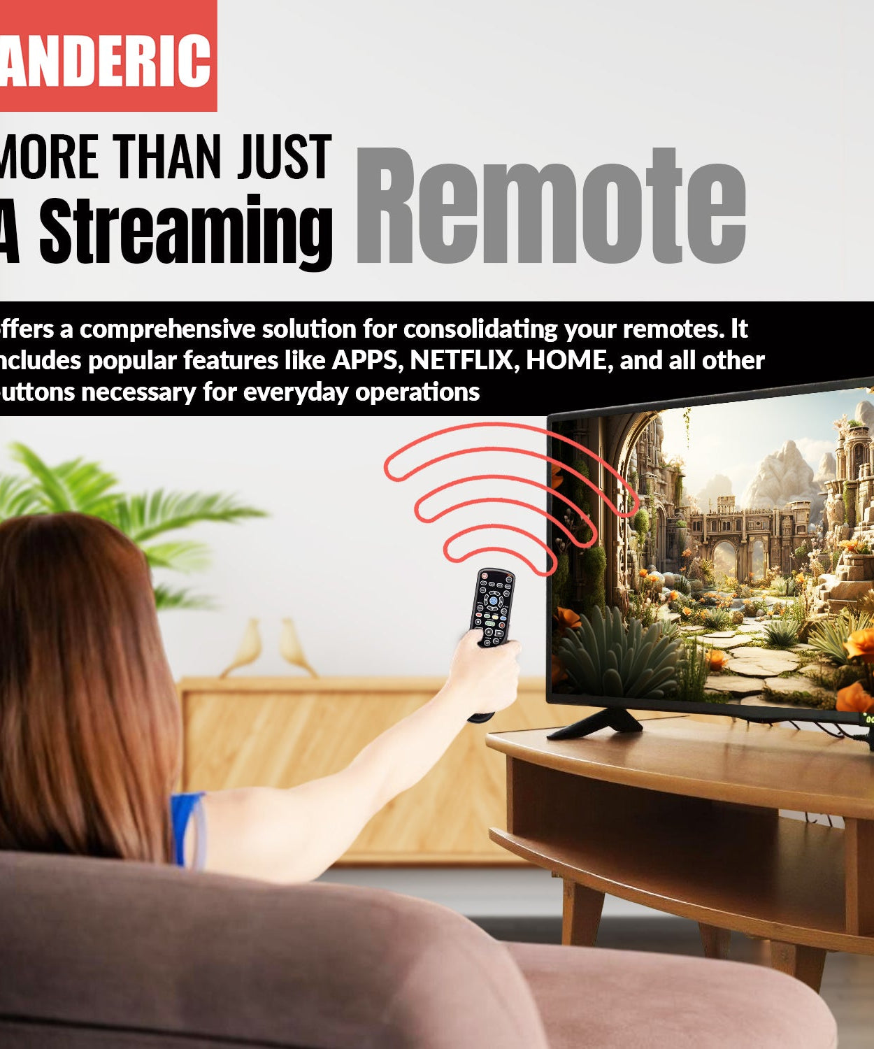 Substitute for Anderic RR0777S Universal 4-Device Remote Control for Pre-programmed for Panasonic TVs [RRU401]