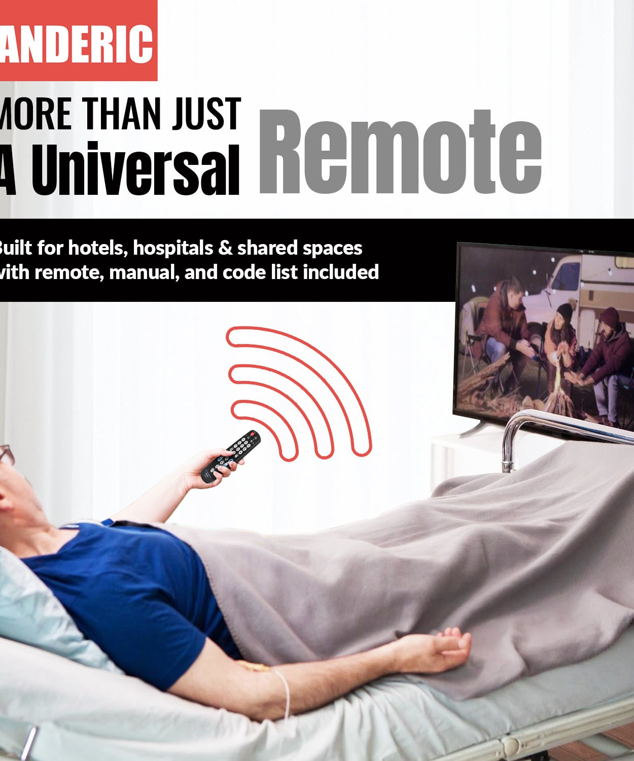Anderic RRHC100 2-Device Universal Remote Control for Hospitality TV Cable Satellite STB with EzWipe Surface and Learning