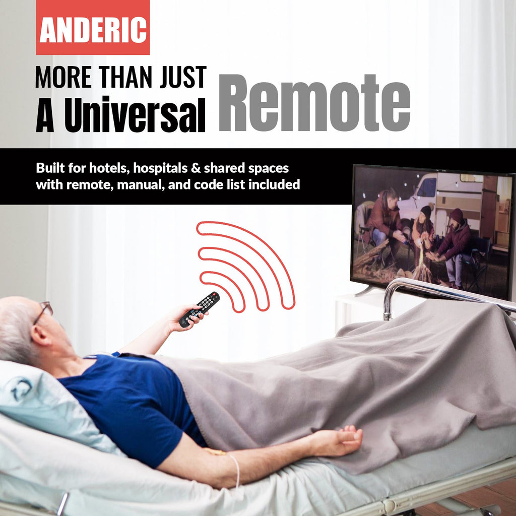 Anderic RRHC100 2-Device Universal Remote Control for Hospitality TV Cable Satellite STB with EzWipe Surface and Learning